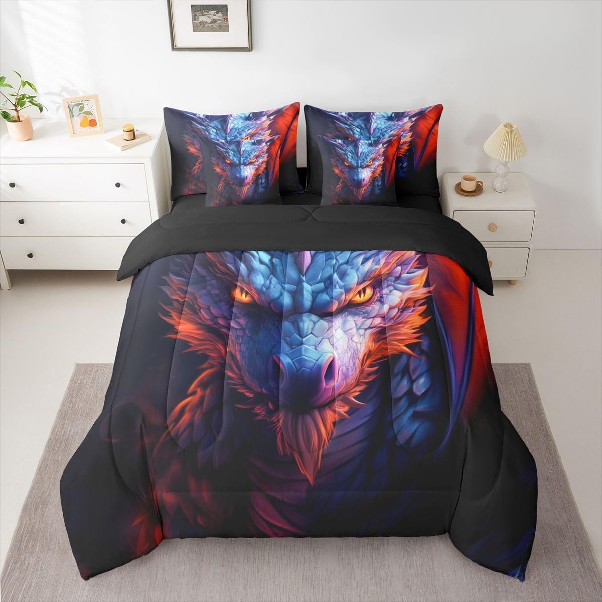 Feelyou King Size Green Frog Comforter Set Kids Boys Girls Cartoon Frog Bedding Set - 7 Piece Bed Set Includes Comforter, Sheet Set, Pillowcases & Pillow Covers - Super Soft Breathable