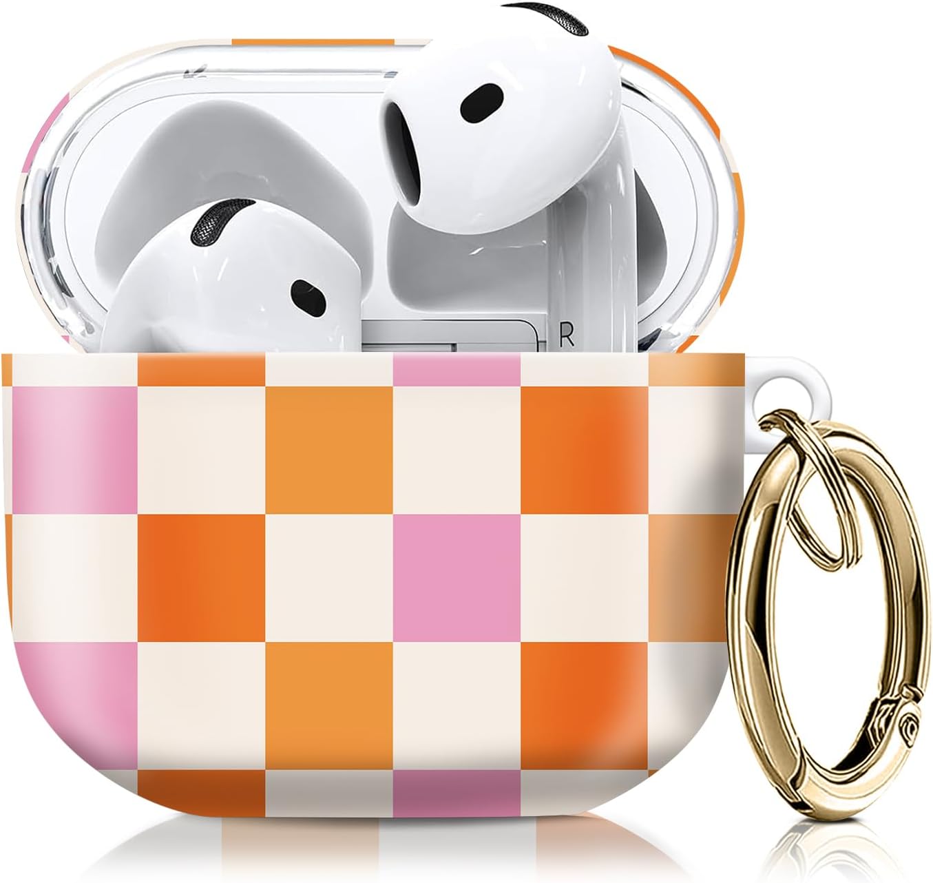 Orange Checkerboard AirPods 4 Case with Keychain