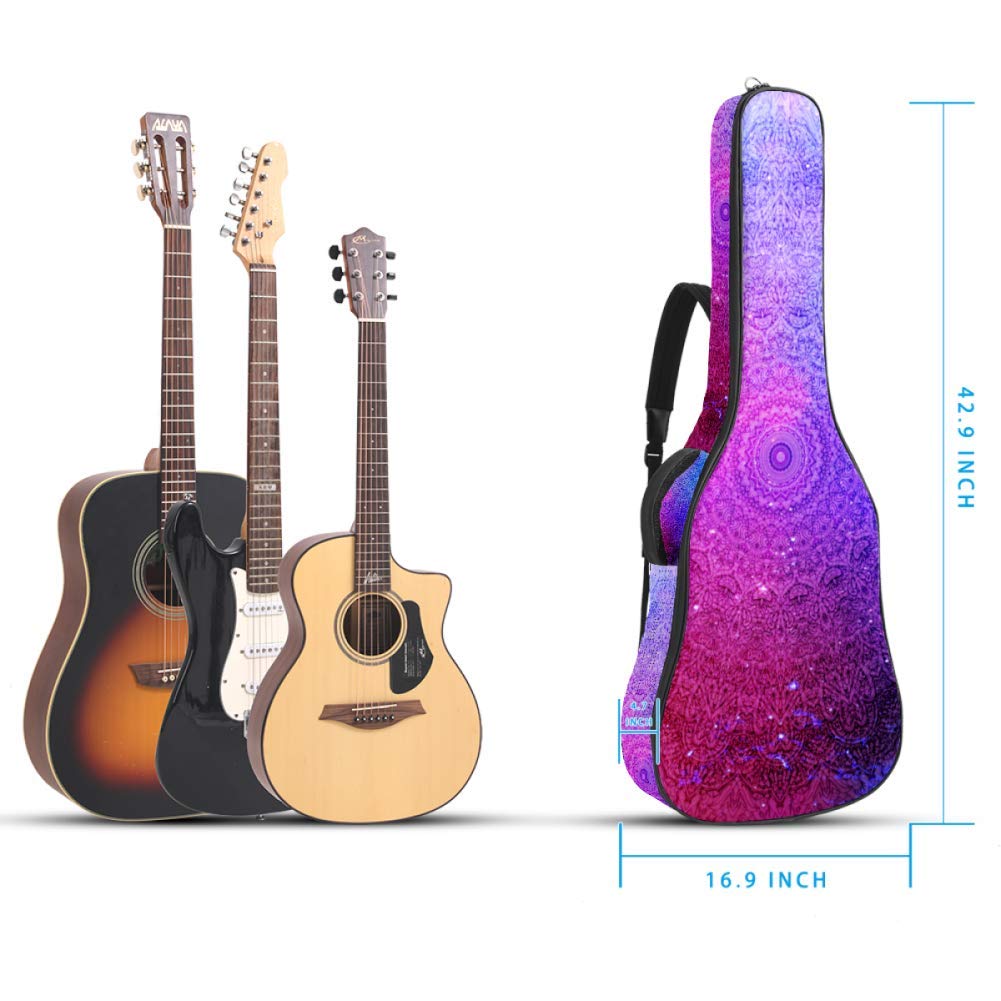 Gitarrentasche mit Reißverschluss, wasserdicht, weich, für Bassgitarre, Akustik- und klassische Folk-Gitarre, Blau / Pink / Türkis