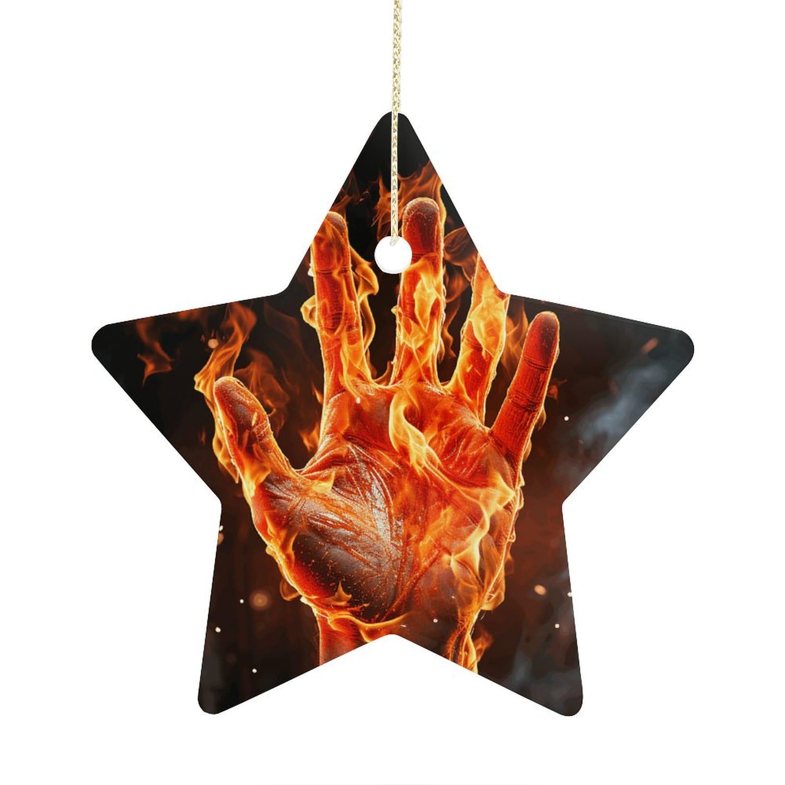 Fodpand Women's Style Fire Flame Hand Ornament With String, Keepsake Hanging Decorations,Ceramic Ornaments For Men Indoor Home Holiday Party Gifts
