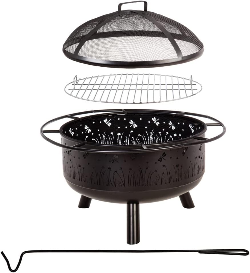 Evergreen 26.3 x 15.8 inch Meadows Wood-Burning Fire Pit for Patio, Lawn and Outoor Décor
