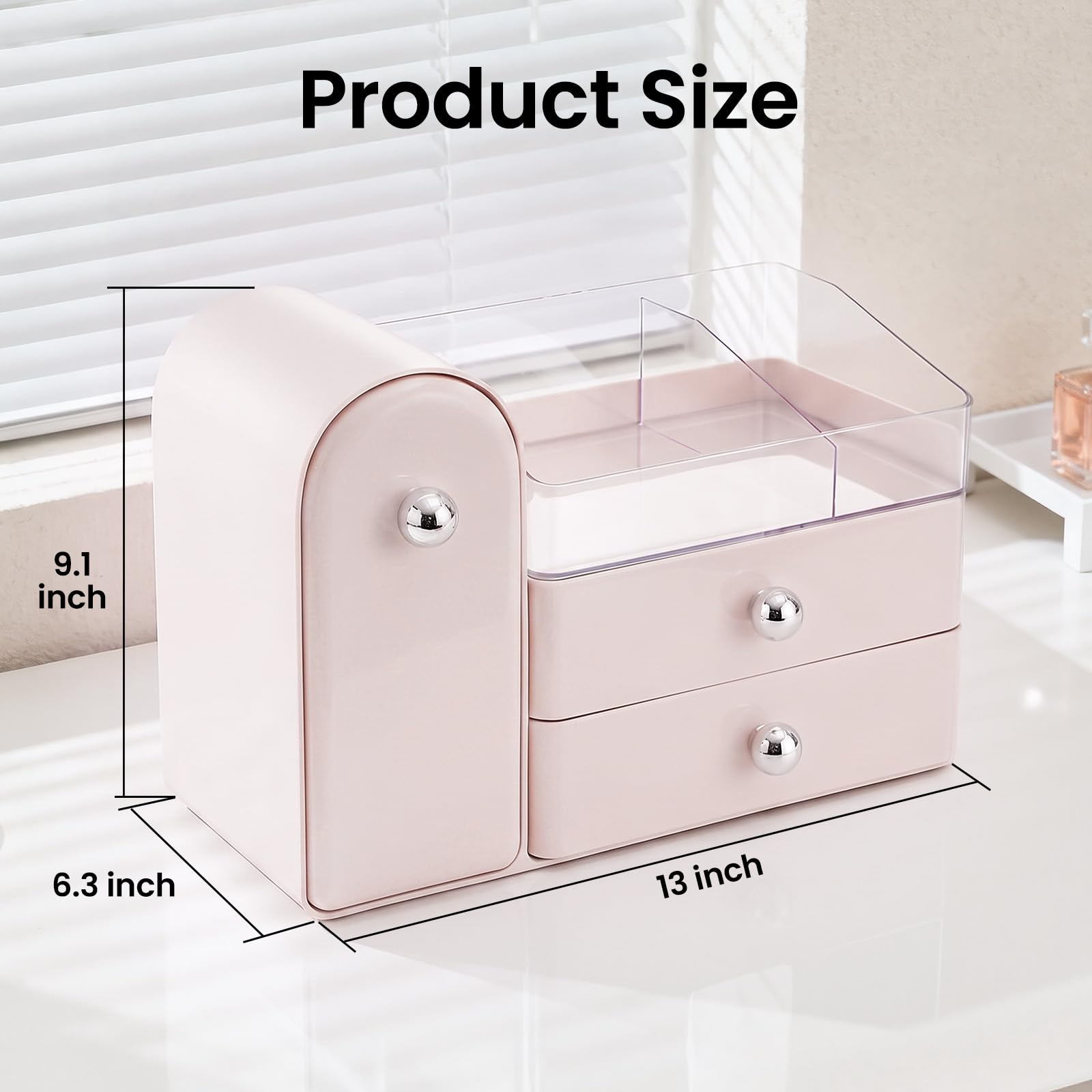TRQWRO Makeup Organizer Countertop with Makeup Brush Holder,Pink view 2