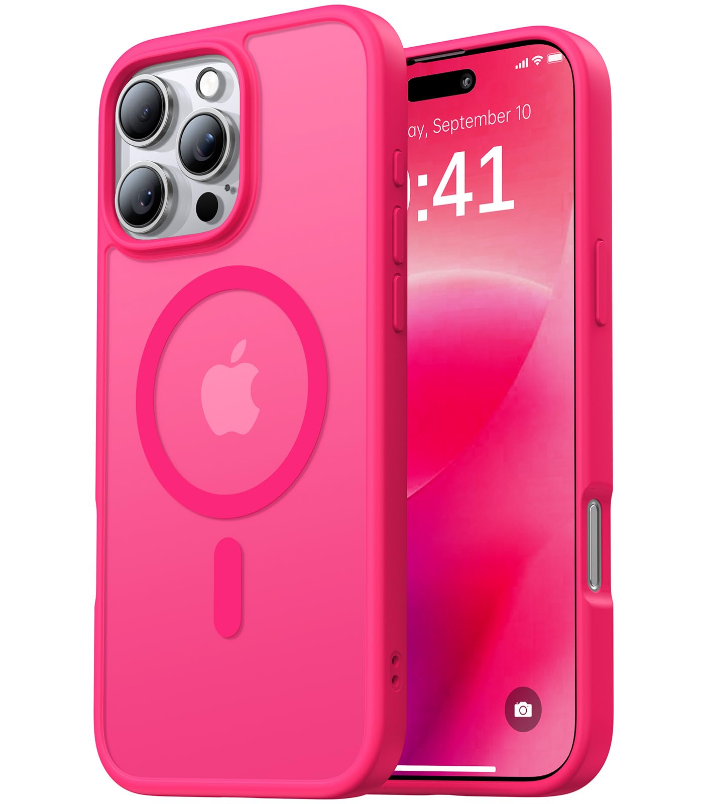 Shiiuou Strong Magnetic for iPhone 16 Pro Case, Skin-Friendly[Compatible with Magsafe] [Military-Grade Test Protection] Shockproof Slim Translucent Matte Cover for iPhone 16 Pro Phone Case, Hot Pink