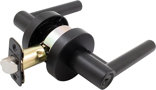 Miniatura 5 de Stone Harbor Hardware Zurich - Manija de puerta con roseta redonda, pestillo de entrada, llave KW, negro mate