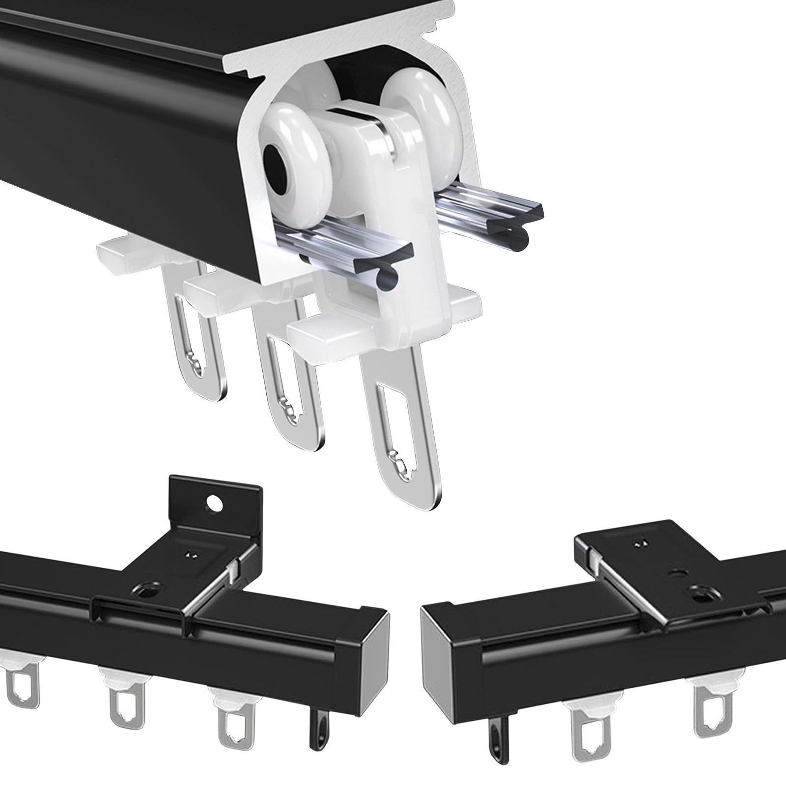 Heavy duty Slides Metal Curtain Track Ceiling Wall Mount Rails with Roller for Bedroom Window or Patio Doors Room Divider Sliding Shower Ceiling Track System