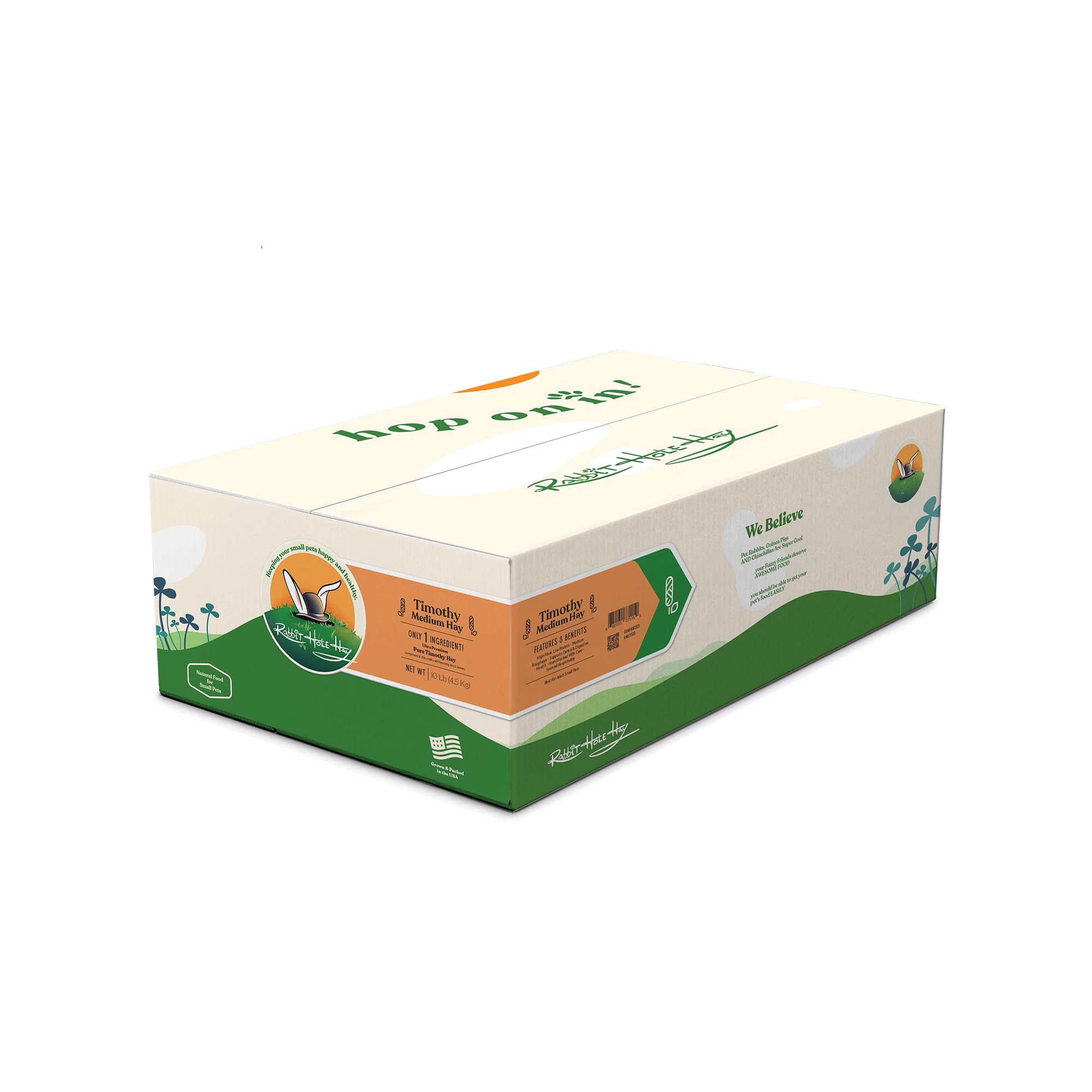 Rabbit Hole Hay - Ultra Premium Medium Timothy Hay for Small Pets - 10 lb Box - Farm Fresh & Nutritious