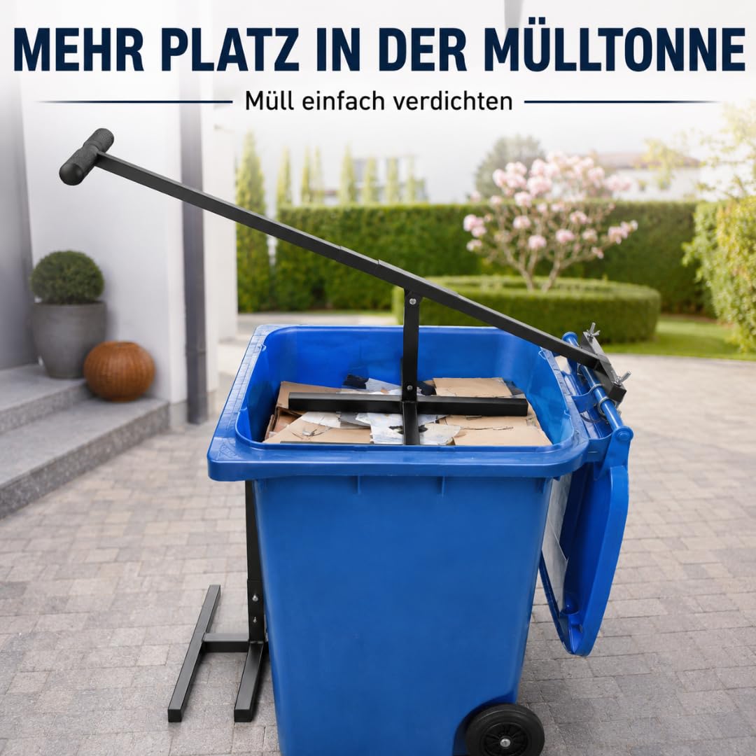 Müllpresse für Mülltonne – Höhenverstellbare Mülltonnenpresse & Abfallpresse für Restmüll, Papiertonne & Kartonagen | Stabile Müllverdichter-Presse mit verstellbarem Griff – Bin Trash Compactor