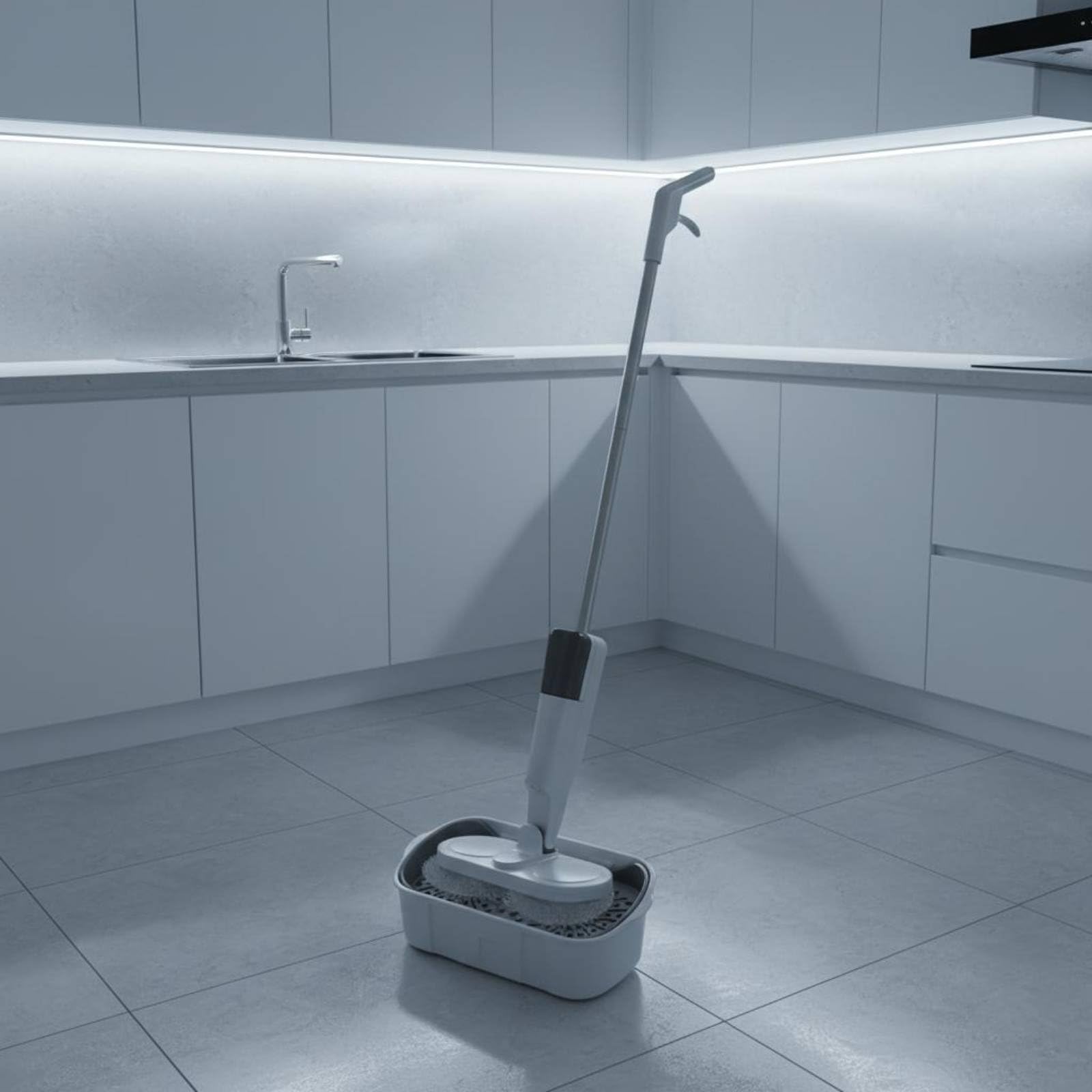 Electric Mop Attrezzo Lavapavimenti Rotante con Serbatoio Interno per Getto d'Acqua Snodo Multidirezionale Senza Filo Favorisce Un Risultato Immediato, Bianco