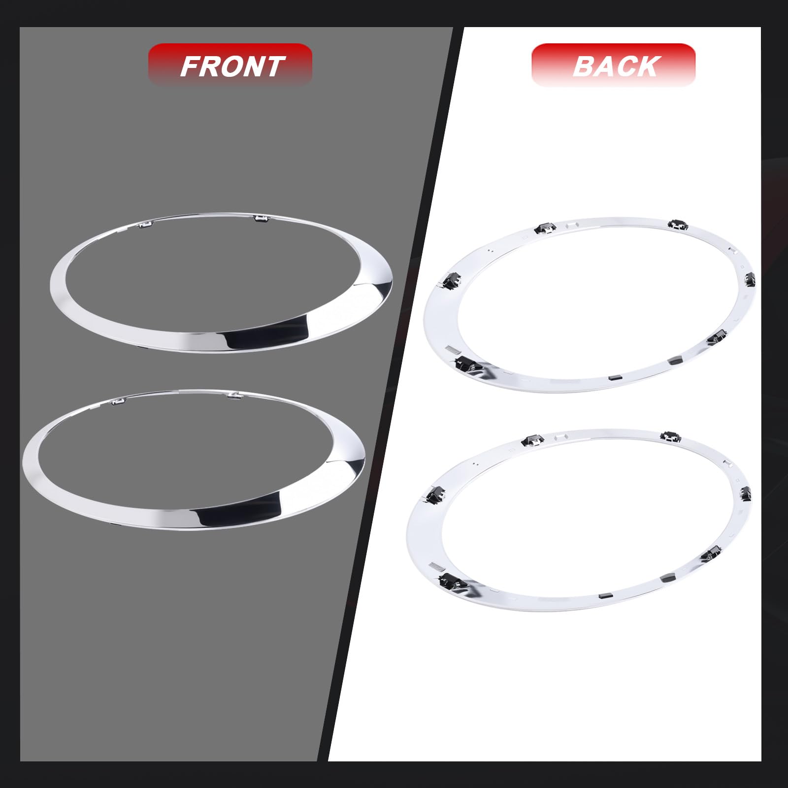 51137149905 2 pezzi Anello di finitura cromato per fari anteriori compatibile con Mini R55 R56 R57 R58 R59 2005-2015 Sostituisce n. 51137149906 Argento