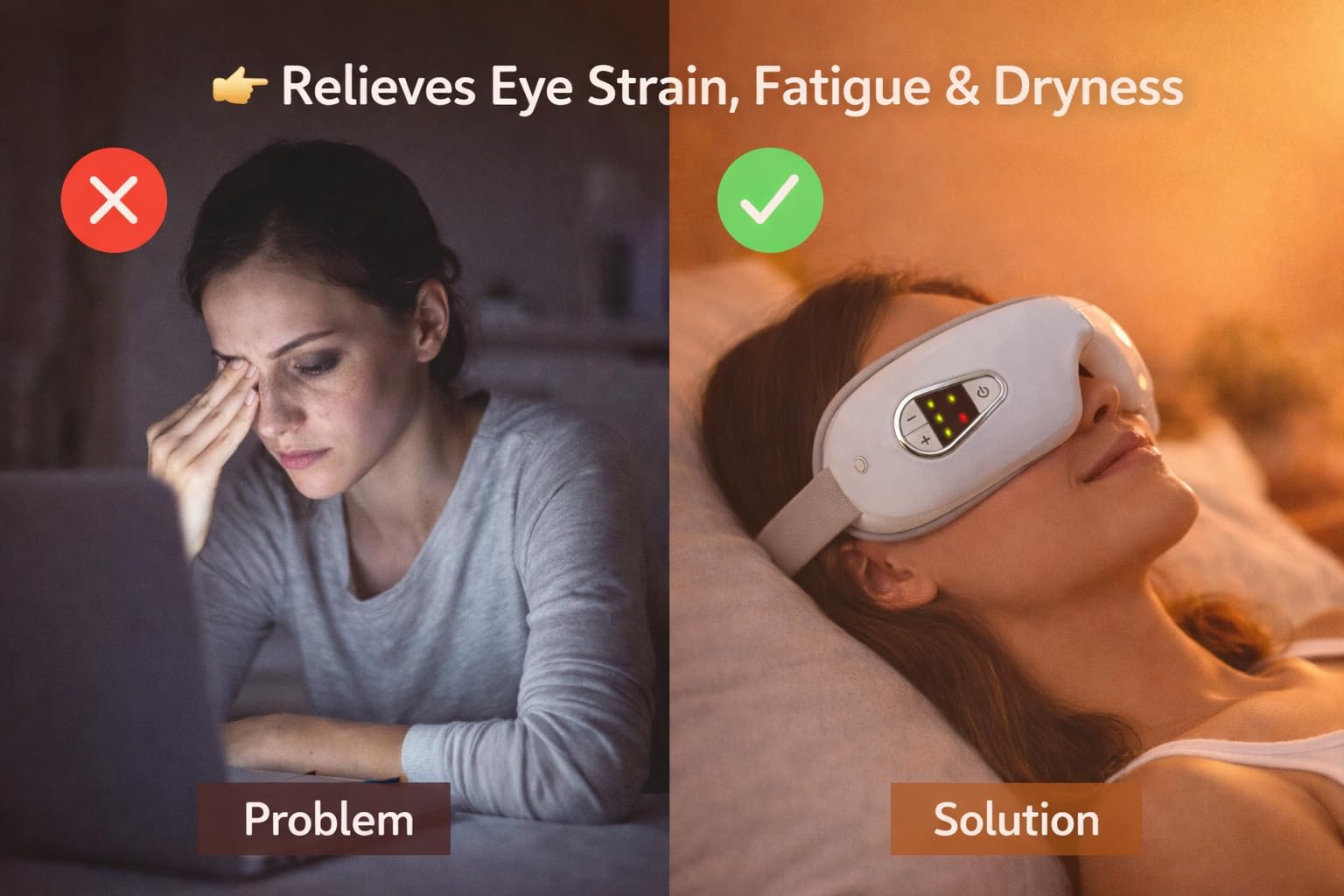 Premium Eye Massager with Heat Stress Relief Relaxation, Improves Sleep, Reduce Eye Strain Dark Circles, Sleeping, Puffy Dry Eyes, Air Compression Eye Massage with 5 Modes, Bluetooth Music — Amazon image 4