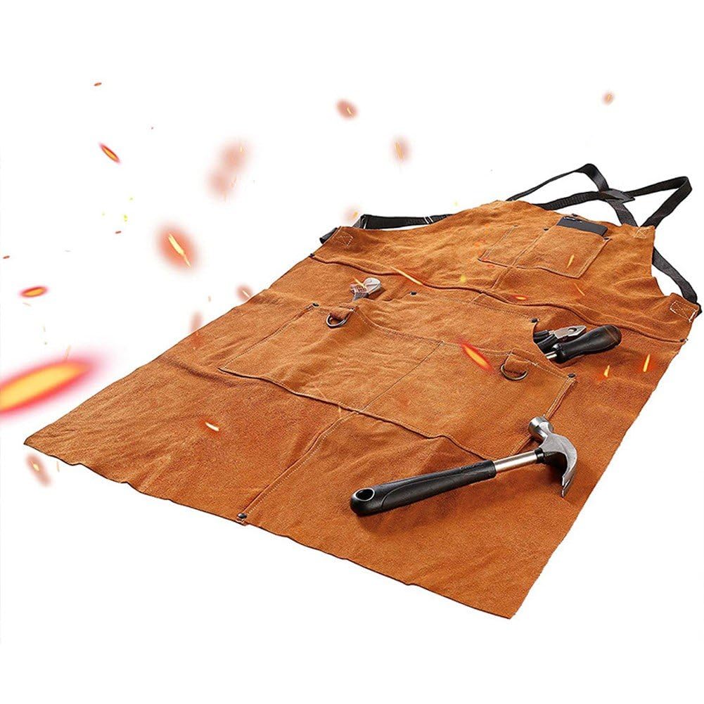 Tablier De Soudage, Tablier De Soudage en Cuir, Tablier De Soudage Résistant À Chaleur Aux Flammes avec Poches, Tablier De Travail en Cuir, Tablier De Travail du Bois