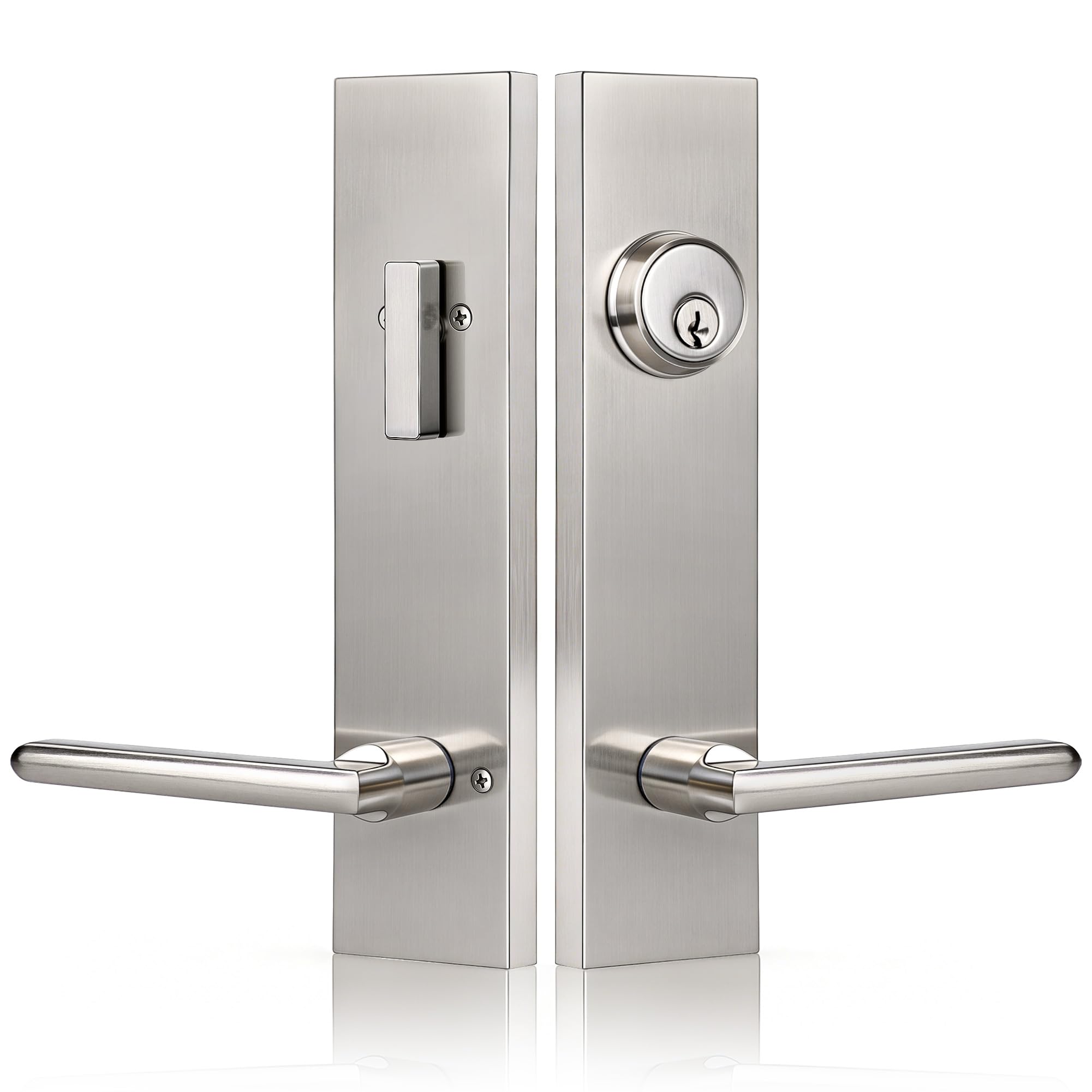 Photo 1 of ORBIVOLTA Front Door Handle and Deadbolt Set, Brushed Nickel Entry Door Lock Set with Deadbolt, Heavy-Duty Zinc Alloy Exterior Door Lock Set