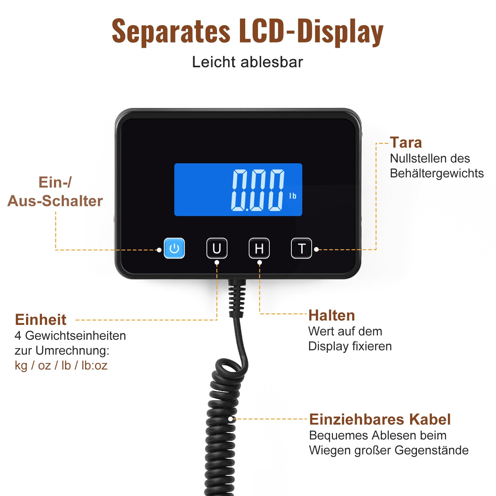 Miseyo Paketwaage, 300kg/20g, Hochpräzise Plattformwaage aus Edelstahl, Postwaage mit LCD/Halte/Tara Funktion für Pakete, Gepäck, Lagerhaus,Unternehmen, Inklusive Batterien&Typ-C