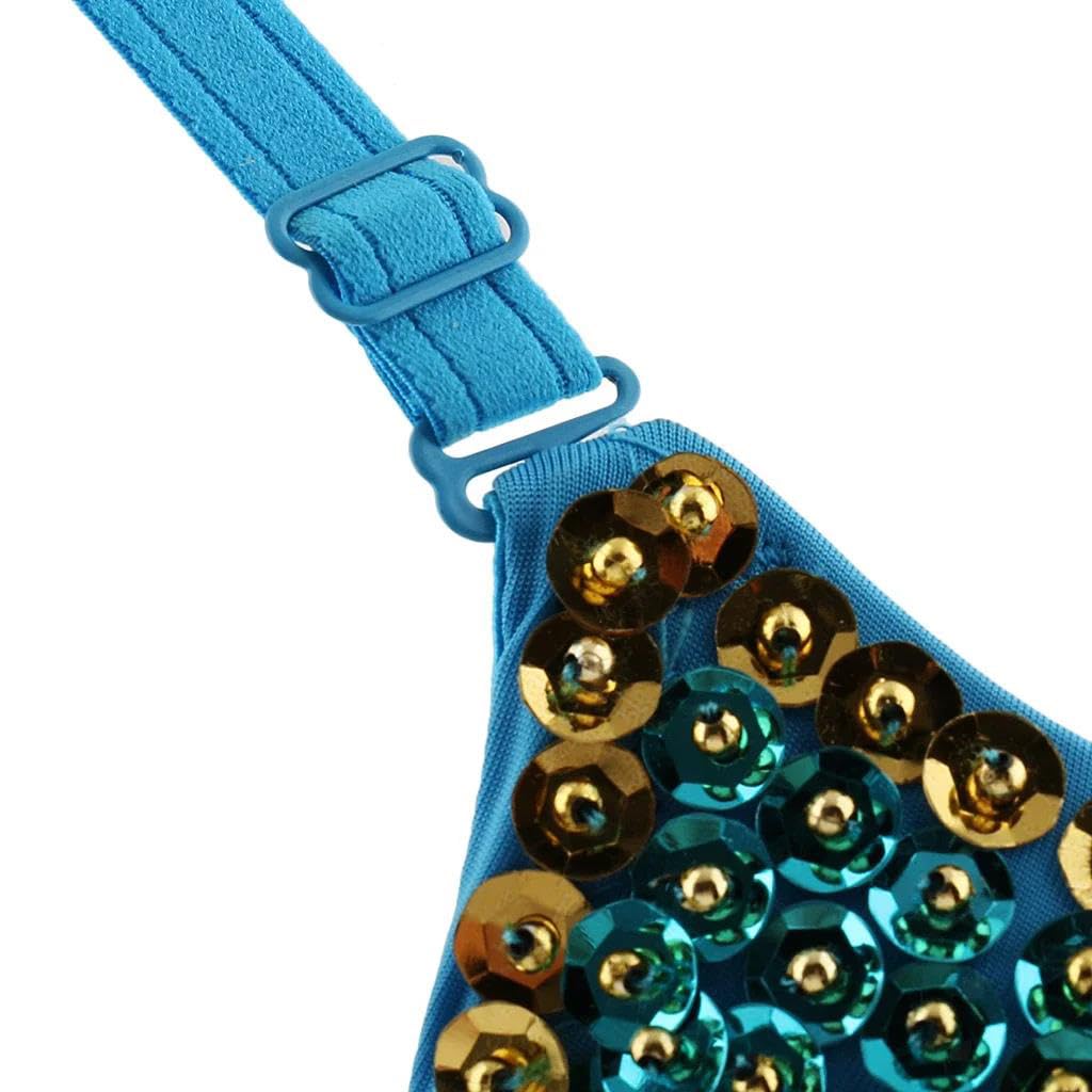 Top da donna con paillettes e perline, top corto con nappe scintillanti, per rave, festival, danza del ventre
