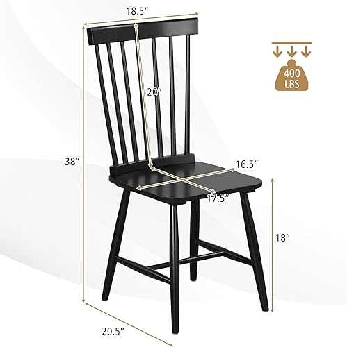 Miniatura 2 de Giantex Juego de 2 sillas de comedor de madera, sillas de comedor Windsor de madera maciza con asiento ancho, carga máxima de 400 libras, sillas de