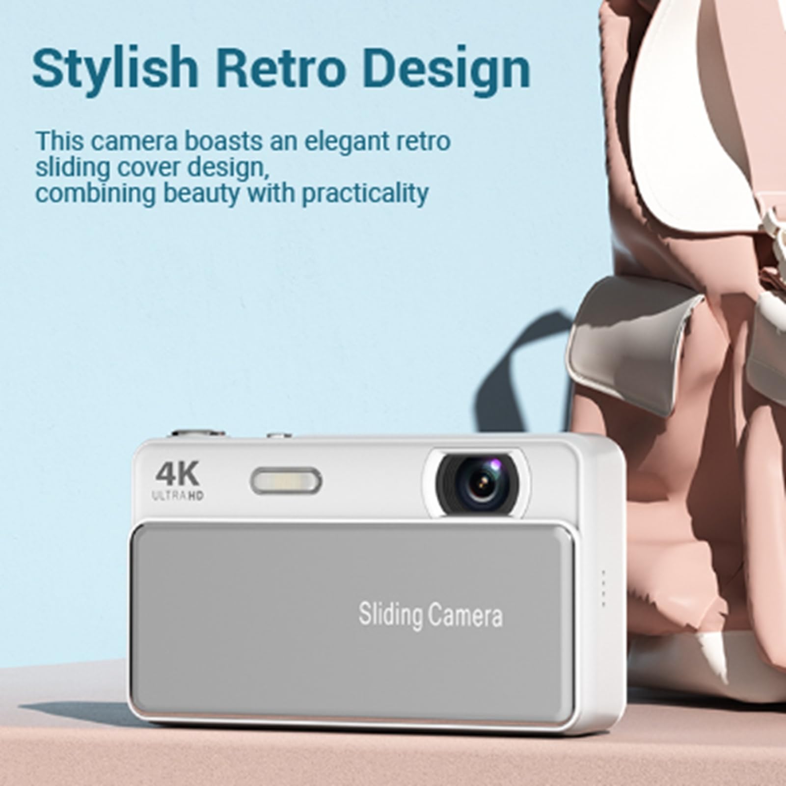 Fotocamera digitale 4K da 64 MP, fotocamera compatta, zoom digitale 16x, fotocamera scorrevole con schermo da 2,8 pollici, luce di riempimento dotata di batteria da 700 mAh, per viaggi