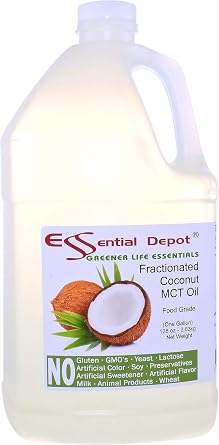 Coconut Oil - Fractionated - MCT (medium-chain triglycerides) - 2 x 1-Gallon (256 oz) - liquid - Food Grade - Safety Sealed Resealable HDPE Container, Microwave Safe (remove foil seal), Freezer Safe