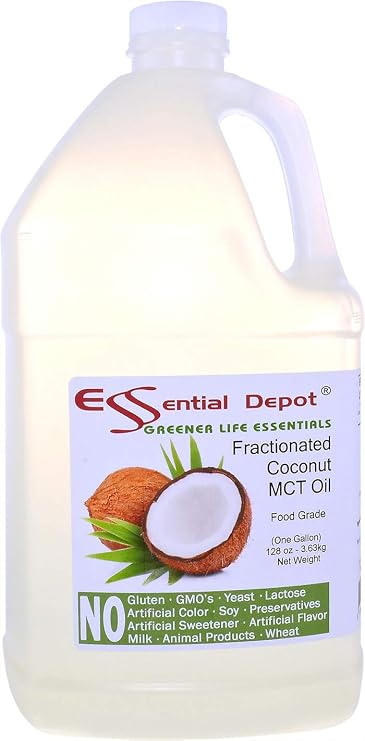 Coconut Oil - Fractionated - MCT (medium-chain triglycerides) - 2 x 1-Gallon (256 oz) - liquid - Food Grade - Safety Sealed Resealable HDPE Container, Microwave Safe (remove foil seal), Freezer Safe