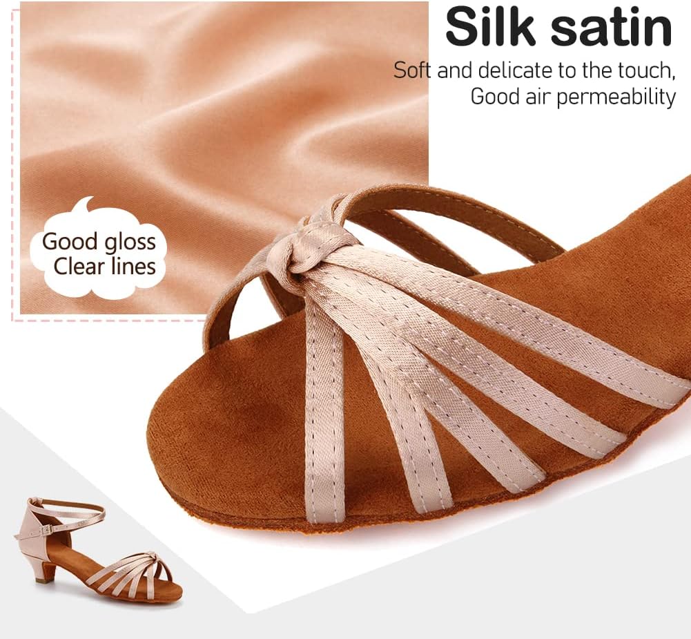TINRYMX Girls&Women Latin Dance Shoes Silk Ballroom Salsa Tango Professional Performance Practice Dance Shoes,Model-SS-TL-ZSXGG/202