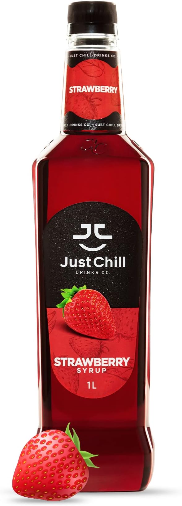 Just Chill Drinks Co.- Strawberry Fruit Syrup, 1L (Non-GMO, Vegan, Gluten Free, Halal) - Prepare refreshing & thirst Quenching mocktails