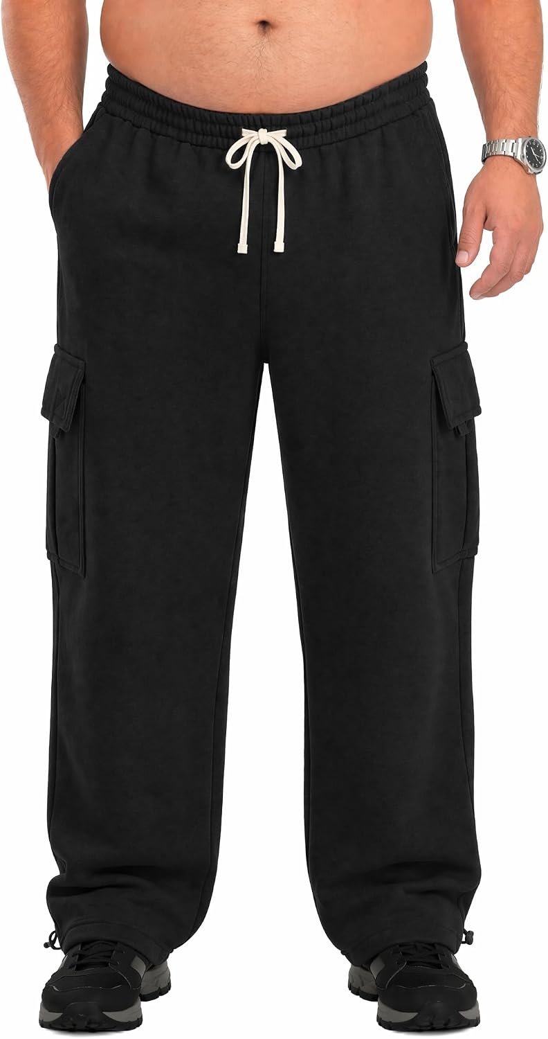 Big and Tall Mens Cargo Sweatpants Baggy Cargo Pants with Adjustable Ankle Drawstring Gym Casual Wear