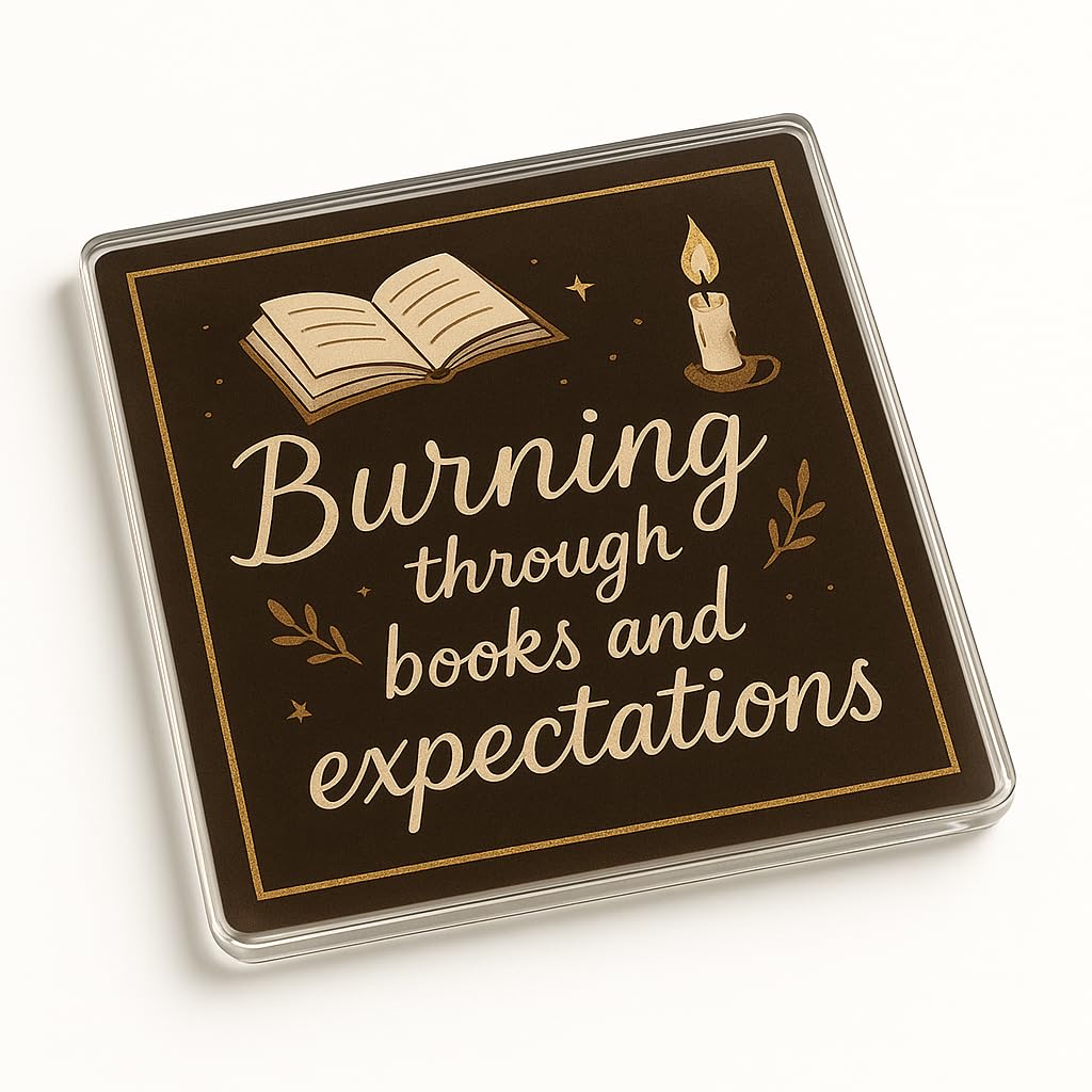 Playful Acrylic Coaster Gift - Literary Ember Design for Book Lovers with Dark Academia and Cozy Cottagecore Elements