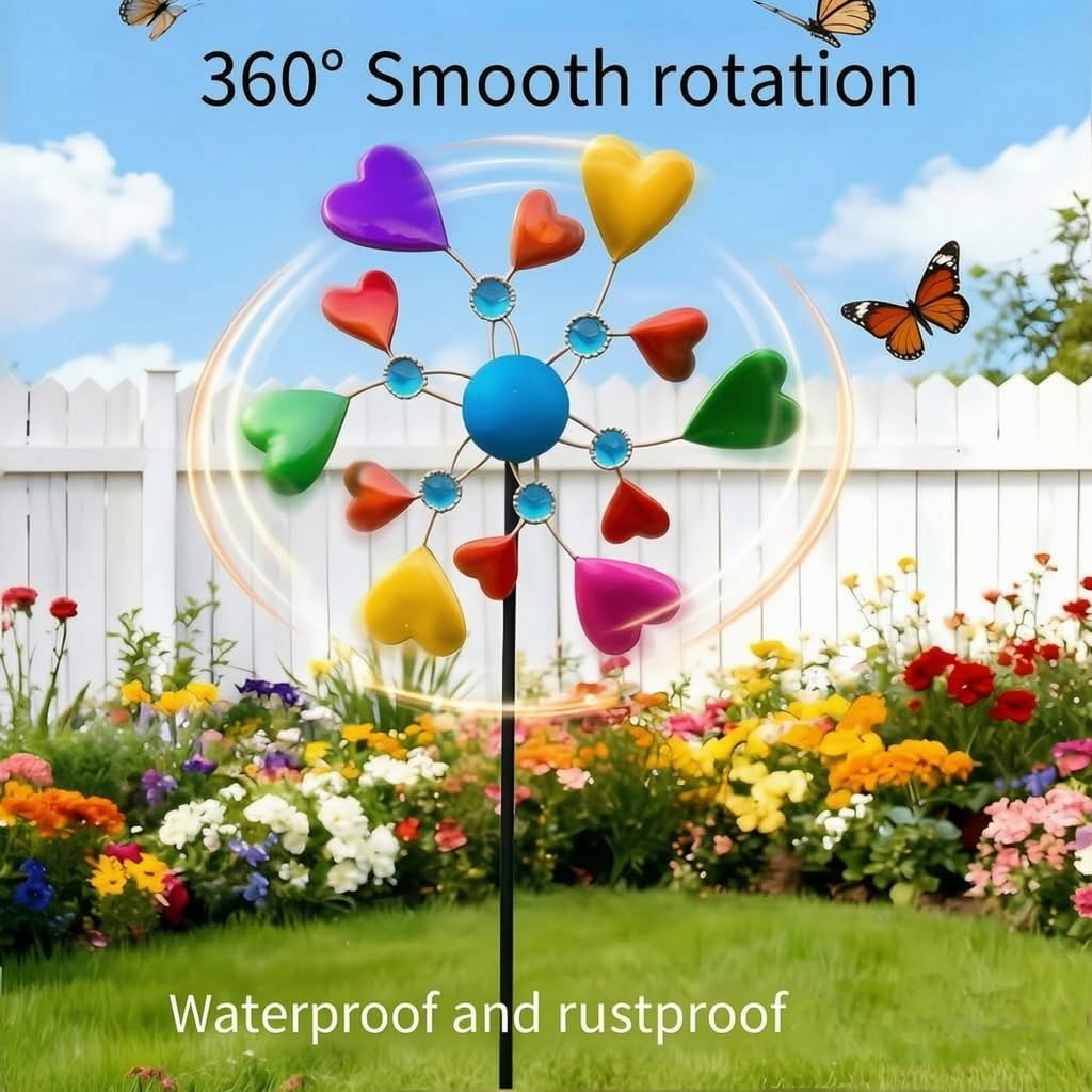 Metal Wind Spinner Outdoor, 37 Inch Outdoor Spinners for Yard and Garden, Kinetic Wind Sculptures & Spinners with Stake, Classic Yard Art Lawn Patio Decor Colorful