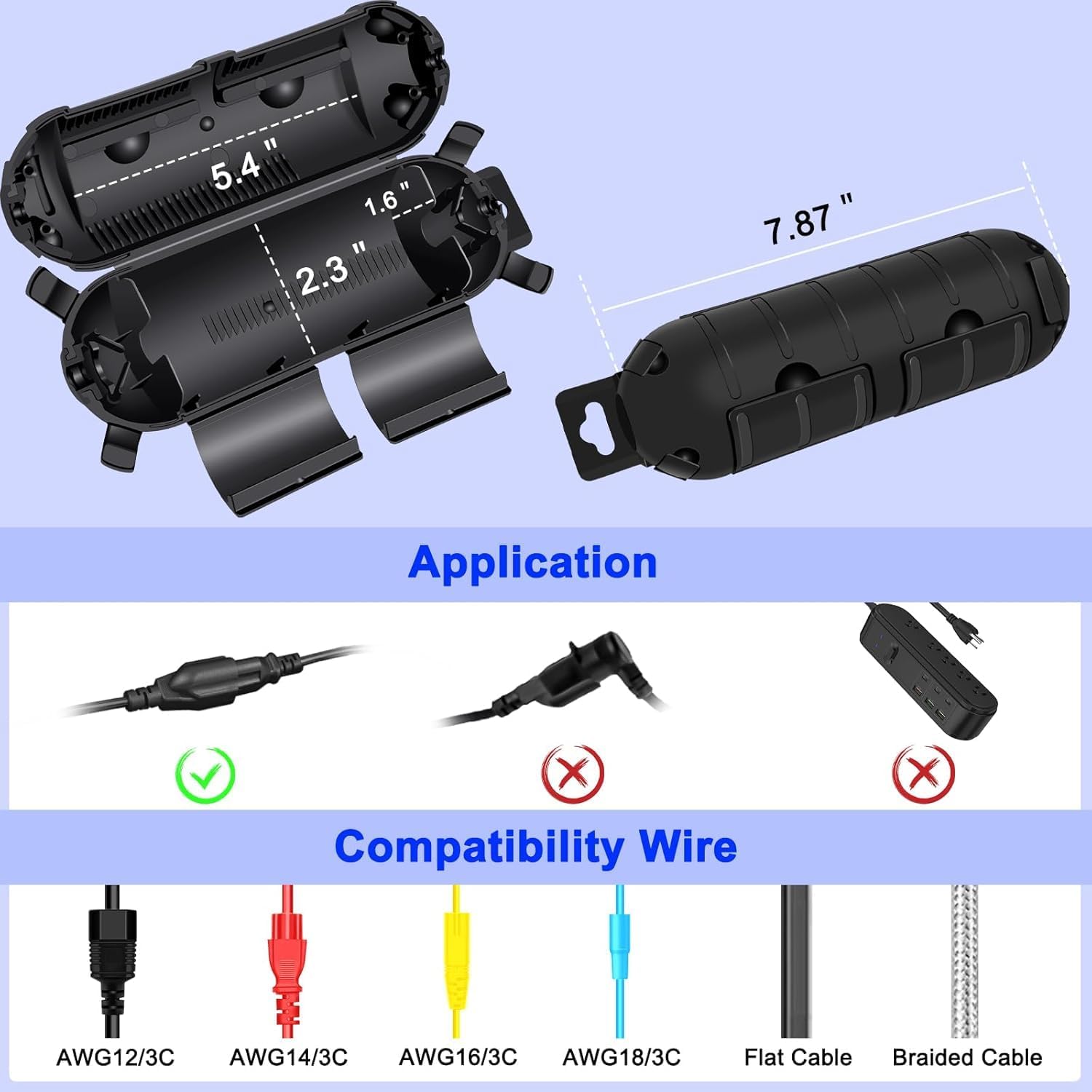 SuperInk IP54 Extra Large Outdoor Box w/ 7 Cable Seal Entry, Bundle w/ 4 Small Weatherproof Extension Cord Safety Cover, Protect Power Strip, Timer Outlet Plug, Christmas Decoration, Black