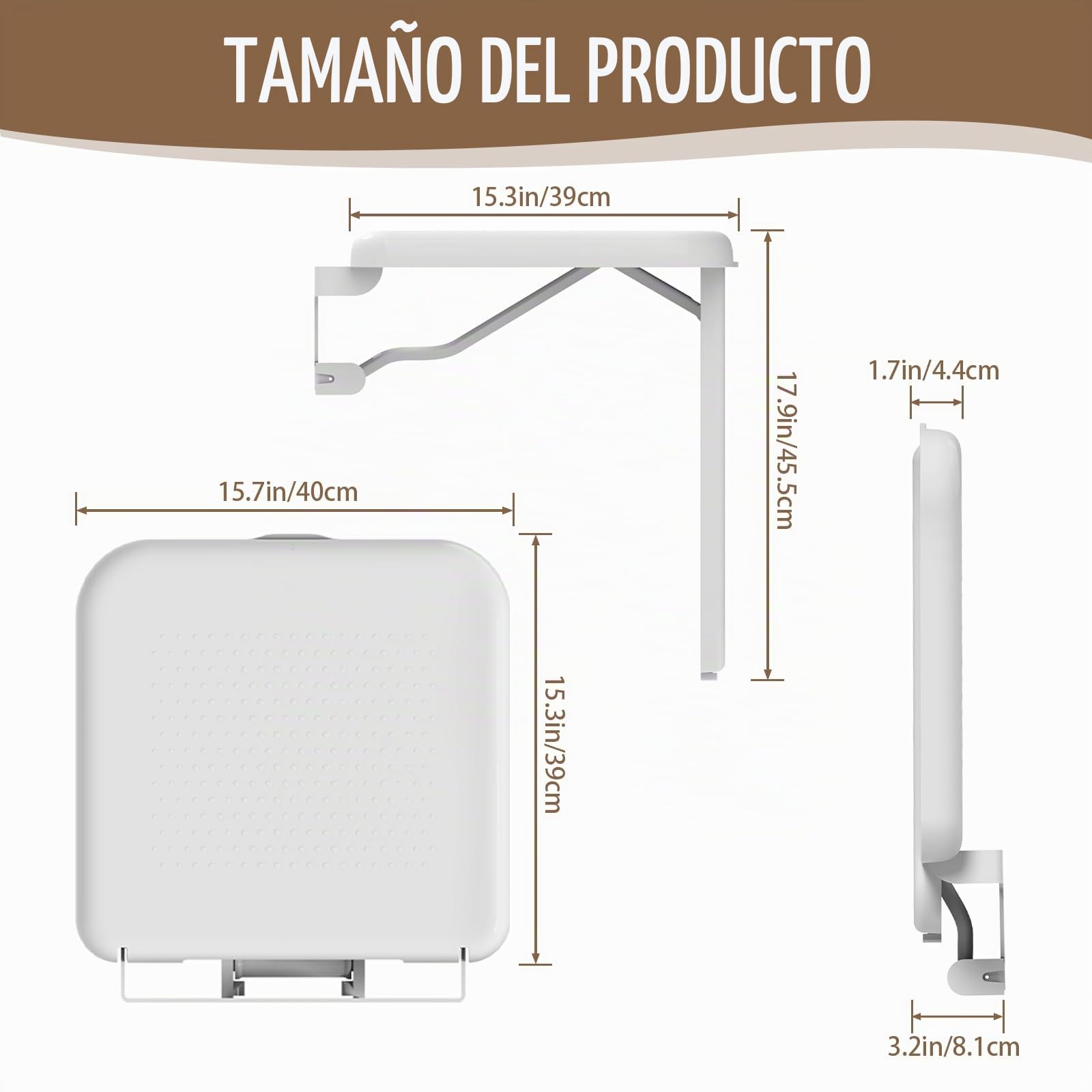 Asiento de Ducha Abatible de Pared con Pata Soporte - 200kg Capacidad Antideslizante, Silla Plegable para Personas Mayores, Blanco