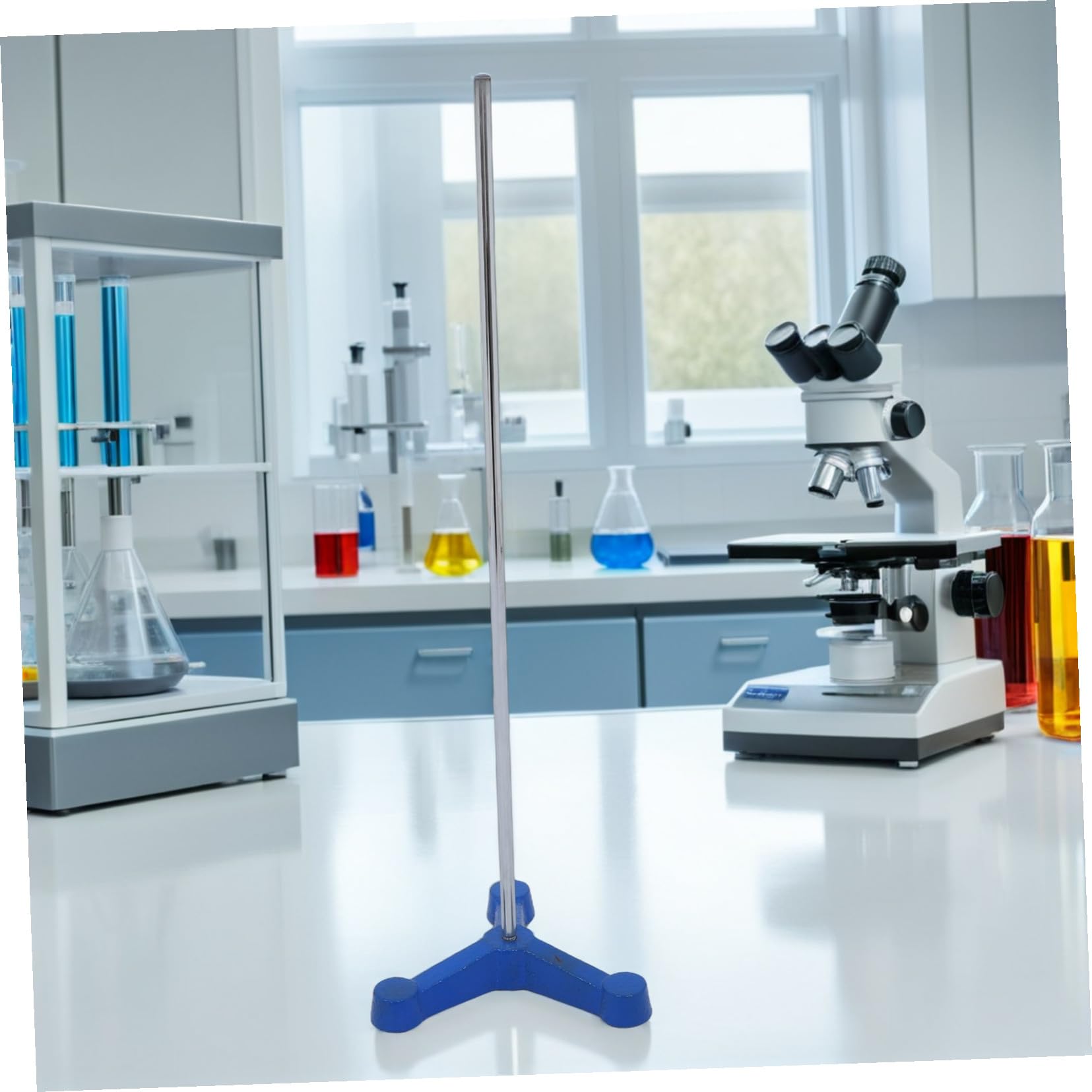 Zerodeko Robustes und Langer Stange Laborstativ mit Dreibein Fuß aus Eisen für Stabile Unterstützung von Glaswaren und Reagenzgläsern im Chemielabor