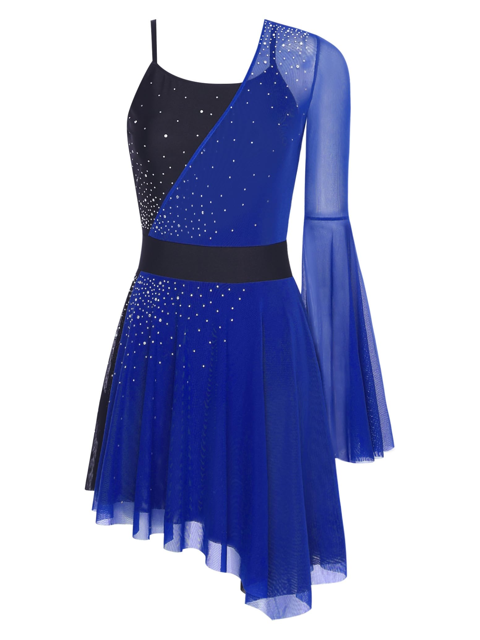 inlzdz Damen Ballettkleid Langarm Tanzanzug Eiskunstlauf Kleid mit Glitzern Trikot Leotard Elegant Tanzkleidung Modern Dance Outfit