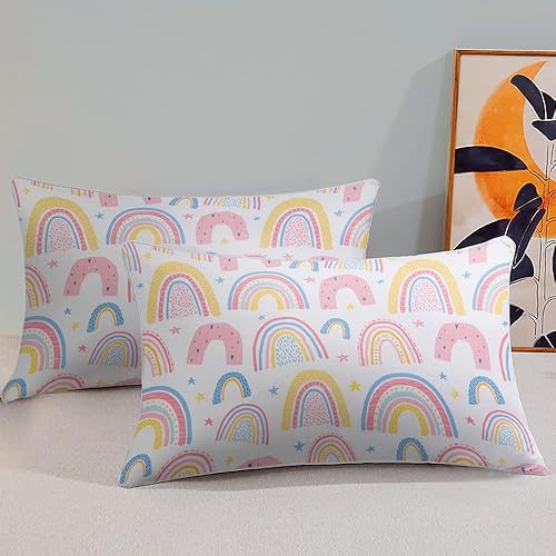 Miniatura 4 de BEDMUST Juego de funda de edredón tamaño individual arcoíris para niñas, funda de edredón de 3 piezas con 2 fundas de almohada (1 funda de edredón y