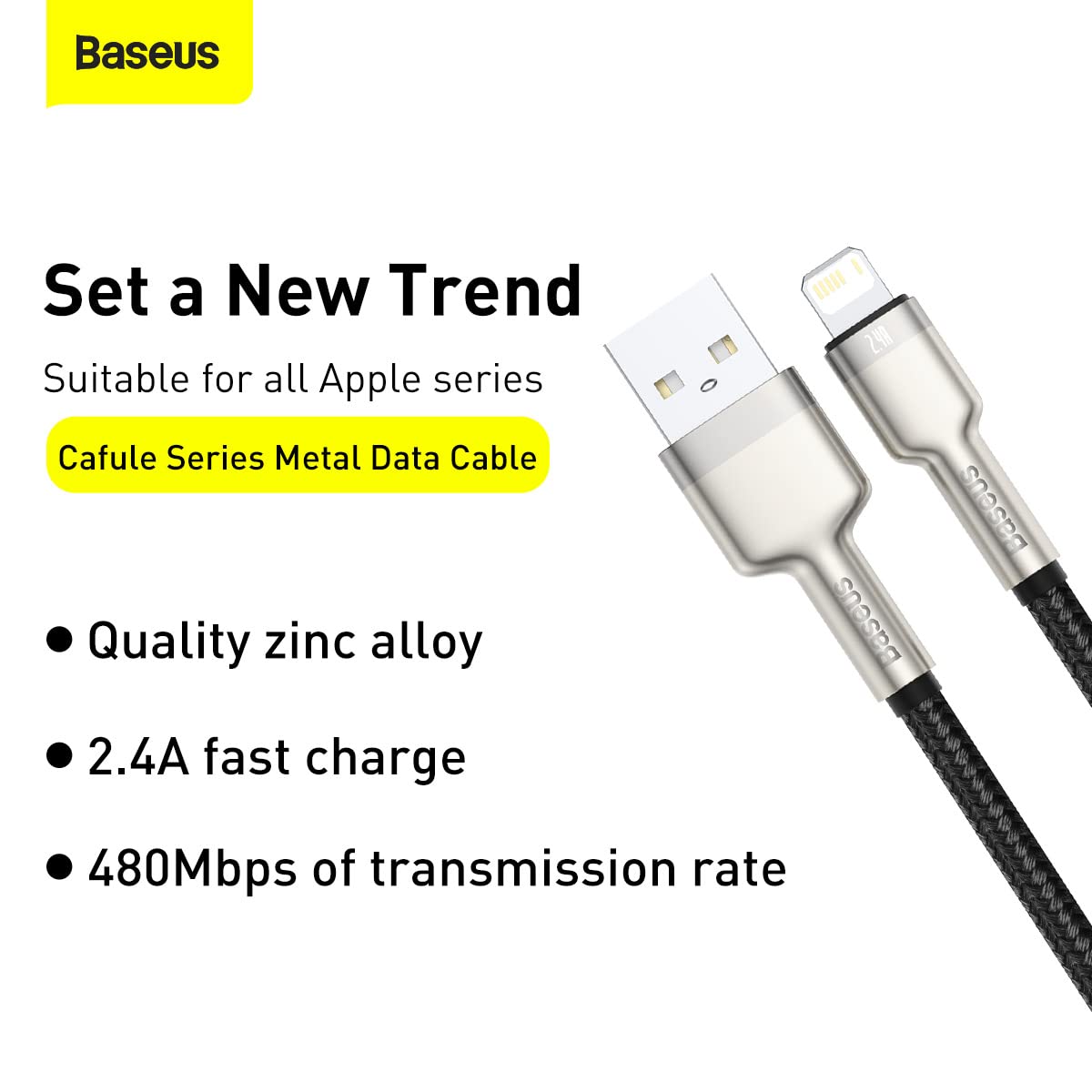 Baseus Cafule Metal Ladekabel – USB Auf Lightning, 2.4A, 1 M, Schwarz