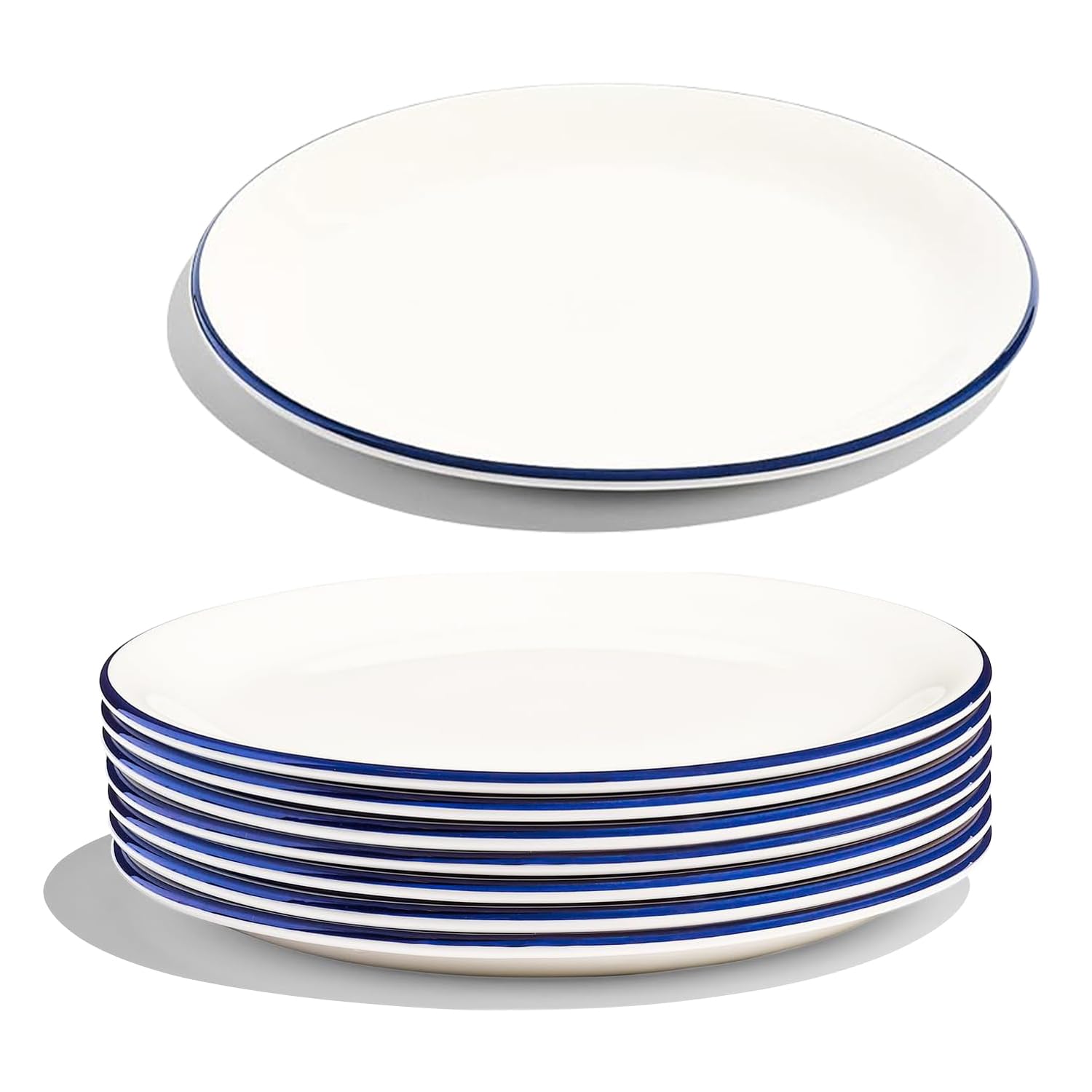 Made In Cookware - Appetizer Plates Set of 8 - White With Navy Rim