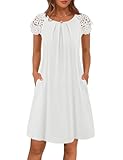 Women&apos;s Casual Summer T Shirt Dress Beach Vacation Lace Sleeveless Flowy Pleated Mini Sundress