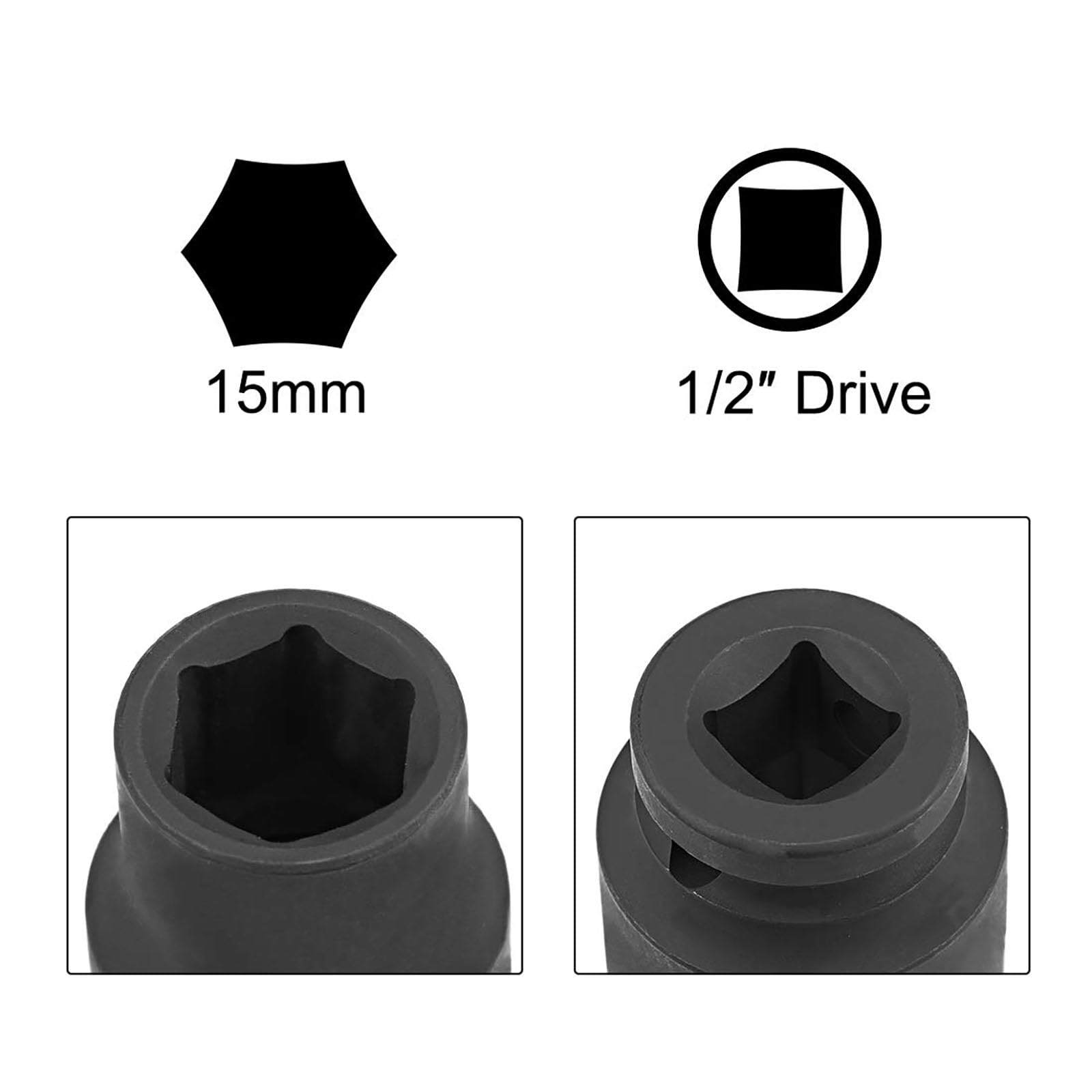 TA-VIGOR 1/2-Inch Drive by 15mm Shallow Impact Socket, Durable Reliable Cr-Mo Alloy Steel, 6-Point, Metric Sizes for Home Car Repair - Image 3
