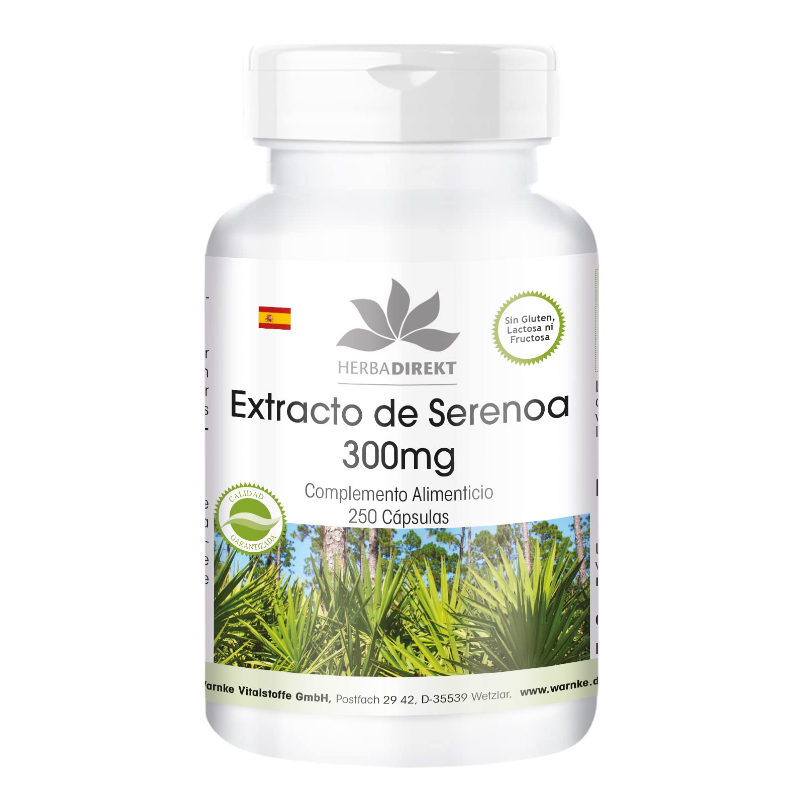 Extracto de Serenoa repens 300mg – con Beta sitosterol– 250 cápsulas | HERBADIREKT by Warnke Vitalstoffe - Calidad de farmacia alemana