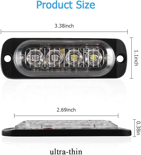 Miniatura 2 de Barra de luz estroboscópica de emergencia de 4 LED, rojo y blanco, 18 modos intermitentes, montaje en superficie ultrafina, luz intermitente, luces