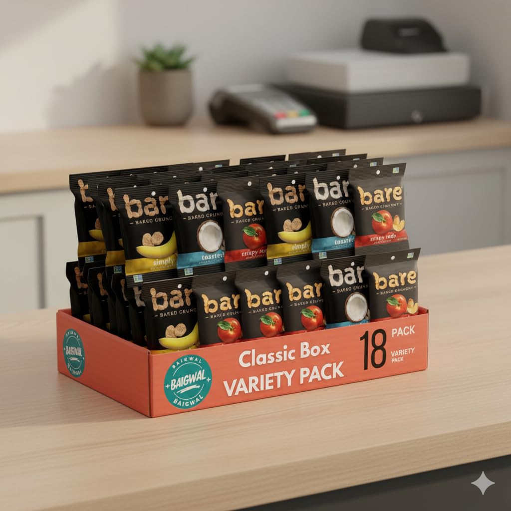 Bare Chips Variety Pack, Assortment of Apple, Banana and Coconut Chips, Snack Size Care Package Gift Box, 18 Count