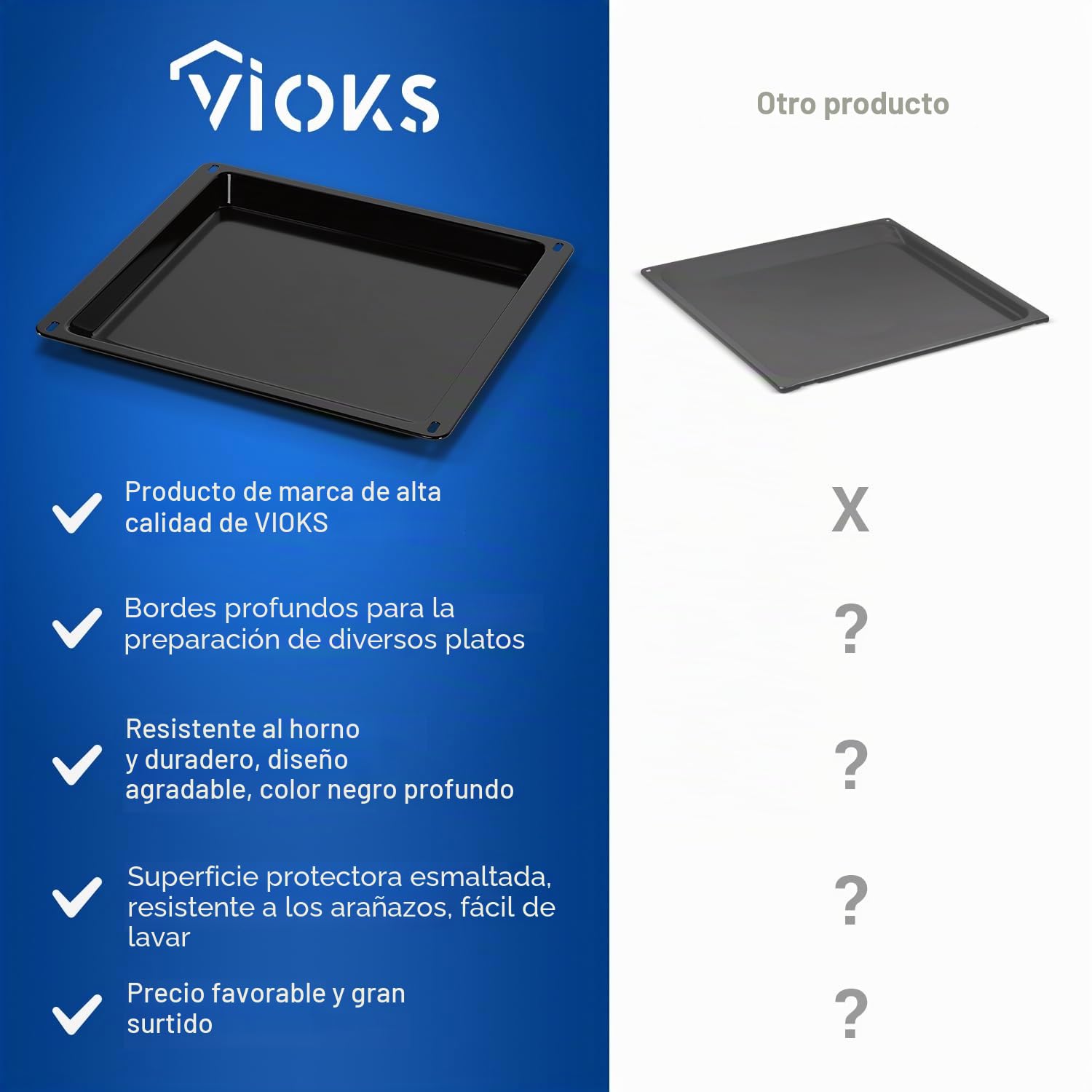 VIOKS Bandeja de horno de 425 x 370 mm, repuesto para horno AEG Elеctrоlux 353193922/5 | Bandeja para hornear pizza profunda para horno Zanussi AEG