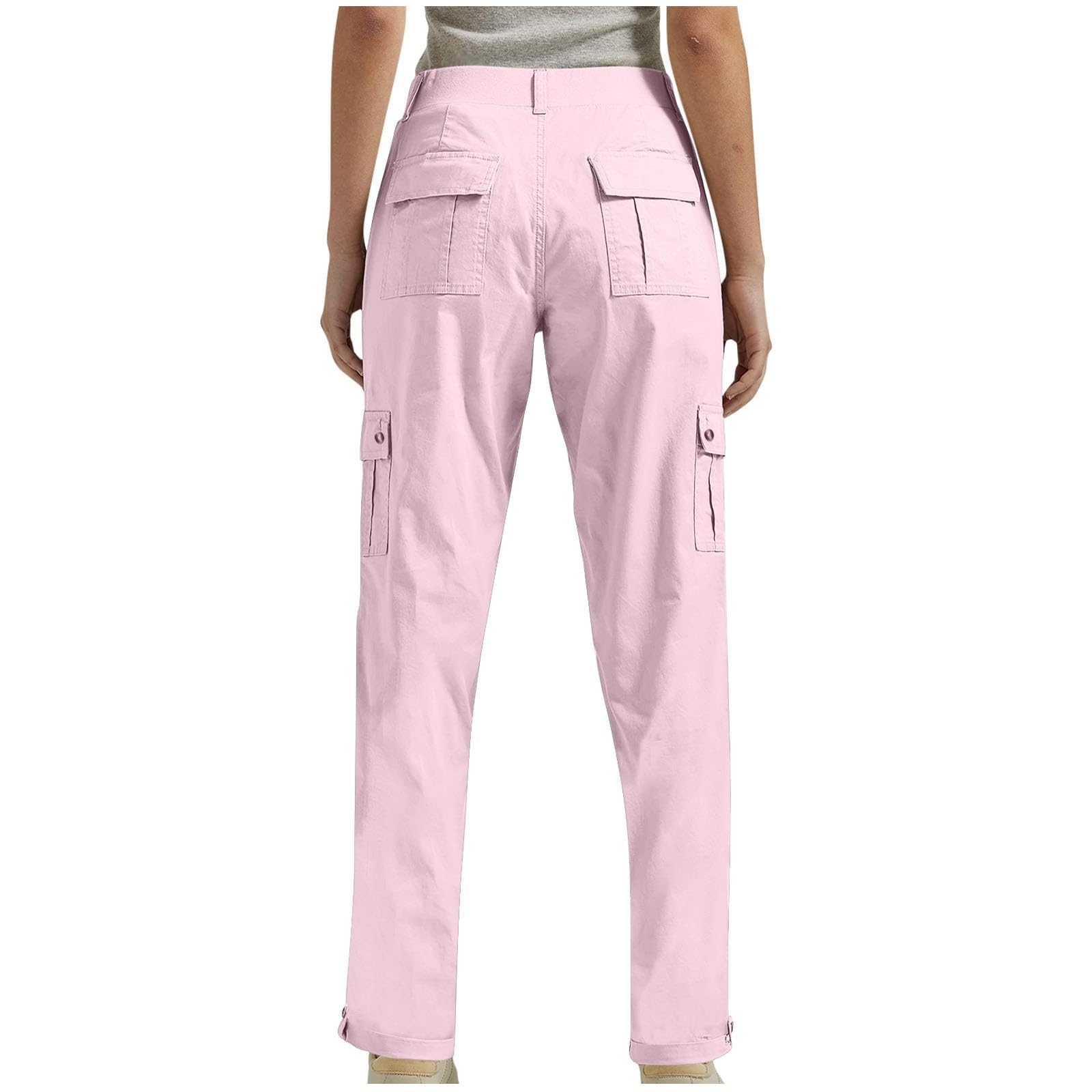 Pantaloni cargo da donna, tinta unita, gamba dritta, elastico in vita