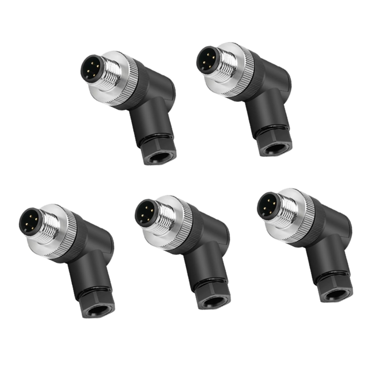 5PCS M12 4Pin Male A-Code Right Angle Circular Sensor Aviation Connector Industrial Plug Connector,Quick-Assembly Screw Wire Termination Waterproof Connector Unshielded IP67 Rated:4A,250V