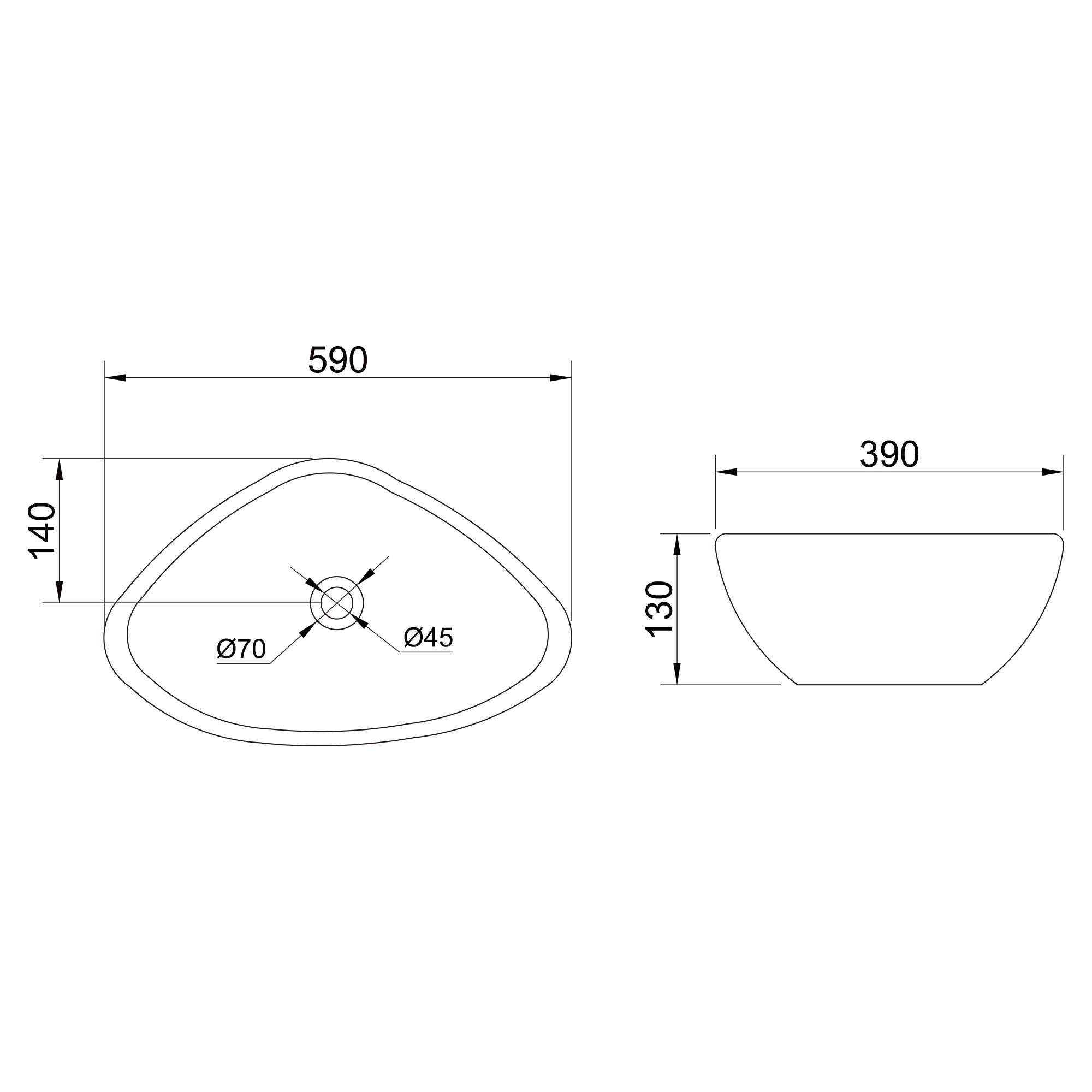 doporro Lavabo sobre encimera en blanco de cerámica, diseño Brüssel-215 | 59 cm de ancho | con Nano-sellado