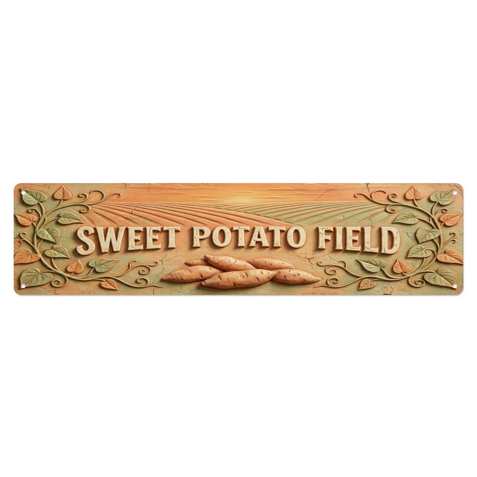 Olhnbad 4X16inch(10X40cm) Vintage Cottagecore Garden Sweet Potato Field Relief Metal Tin Sign