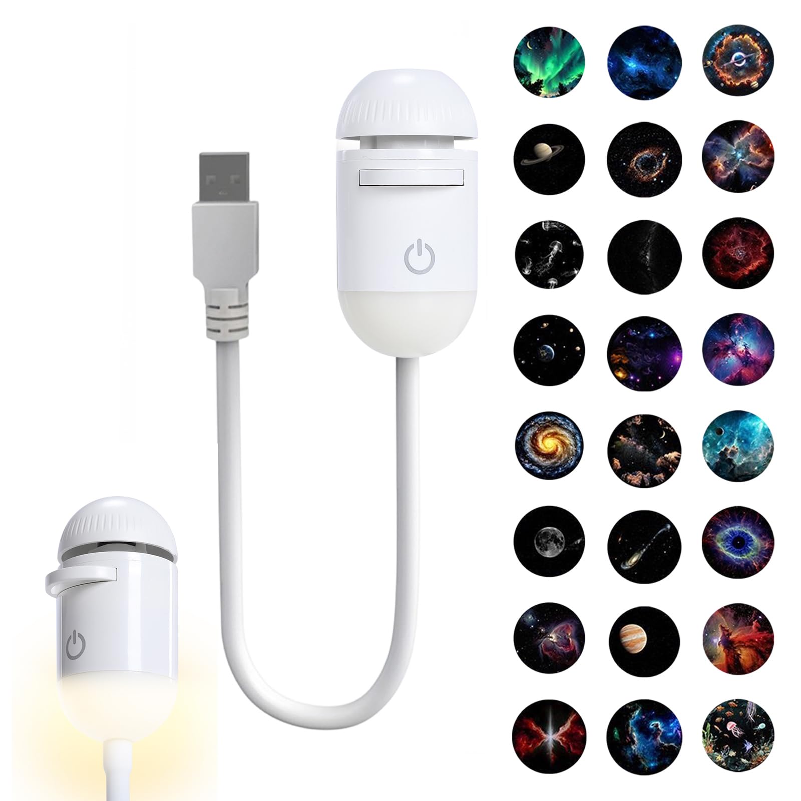 LED Galaxy Projector Night Light, USB Star Projector Lamp with 24 Sliding Projection Films, Mini Galaxy Light Projector for Bedroom Ceiling Wall Decor, Unique Holiday Birthday Gift