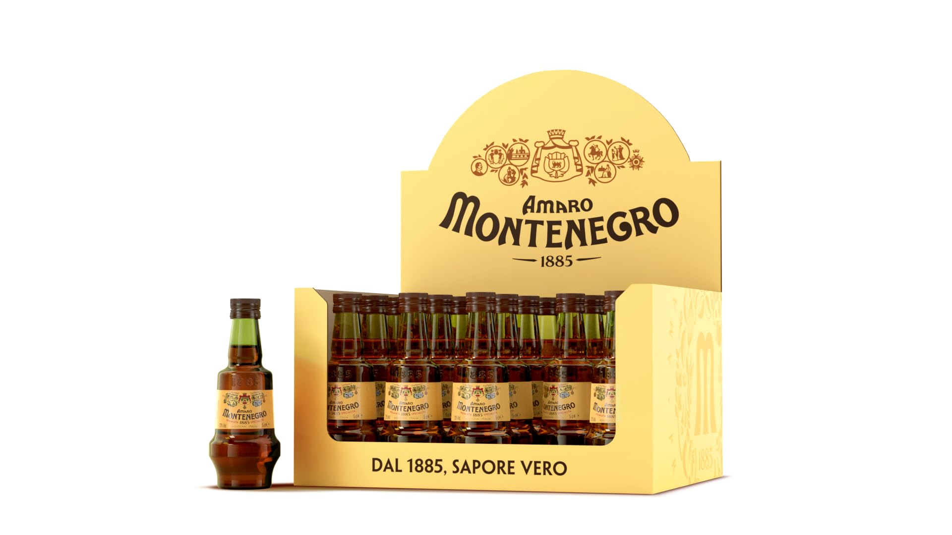 Amaro Montenegro 5 cl - Confezione da 20 bottigliette mignon - Liquore con 40 Erbe Aromatiche - Idea Regalo per Feste - Vol. 23%