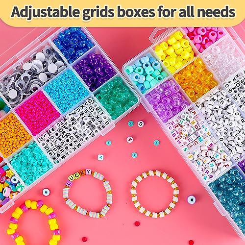 Image of IOOLEEM 18 Grids Adjustable Dividers Plastic Bead Organizer Box, Organizer Container Storage Box, Dividers for Bead Arts and Crafts.