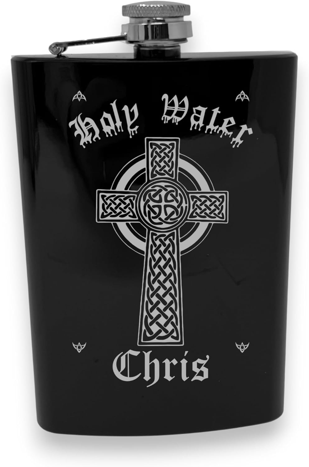 8oz Celtic Cross Holy Water Flask (NOT PERSONALIZED, 8oz Stainless steel)