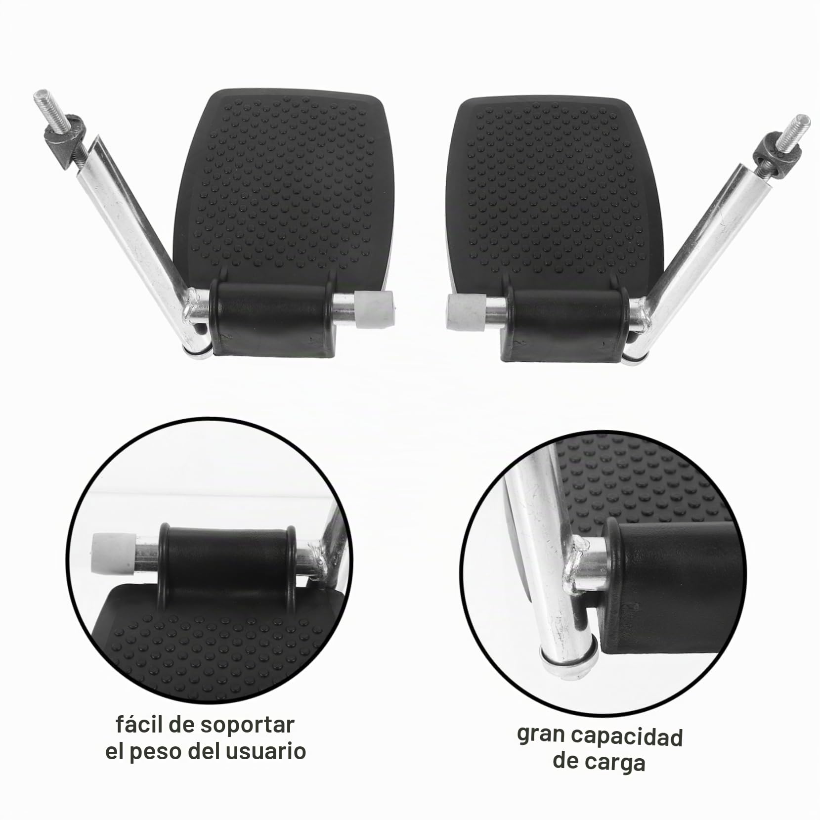 1Par Reposapiés Universal Sillas de Ruedas Repuesto de Pedal y Almohadilla Compatible con Sillas de Ruedas Deportivas y Reclinables