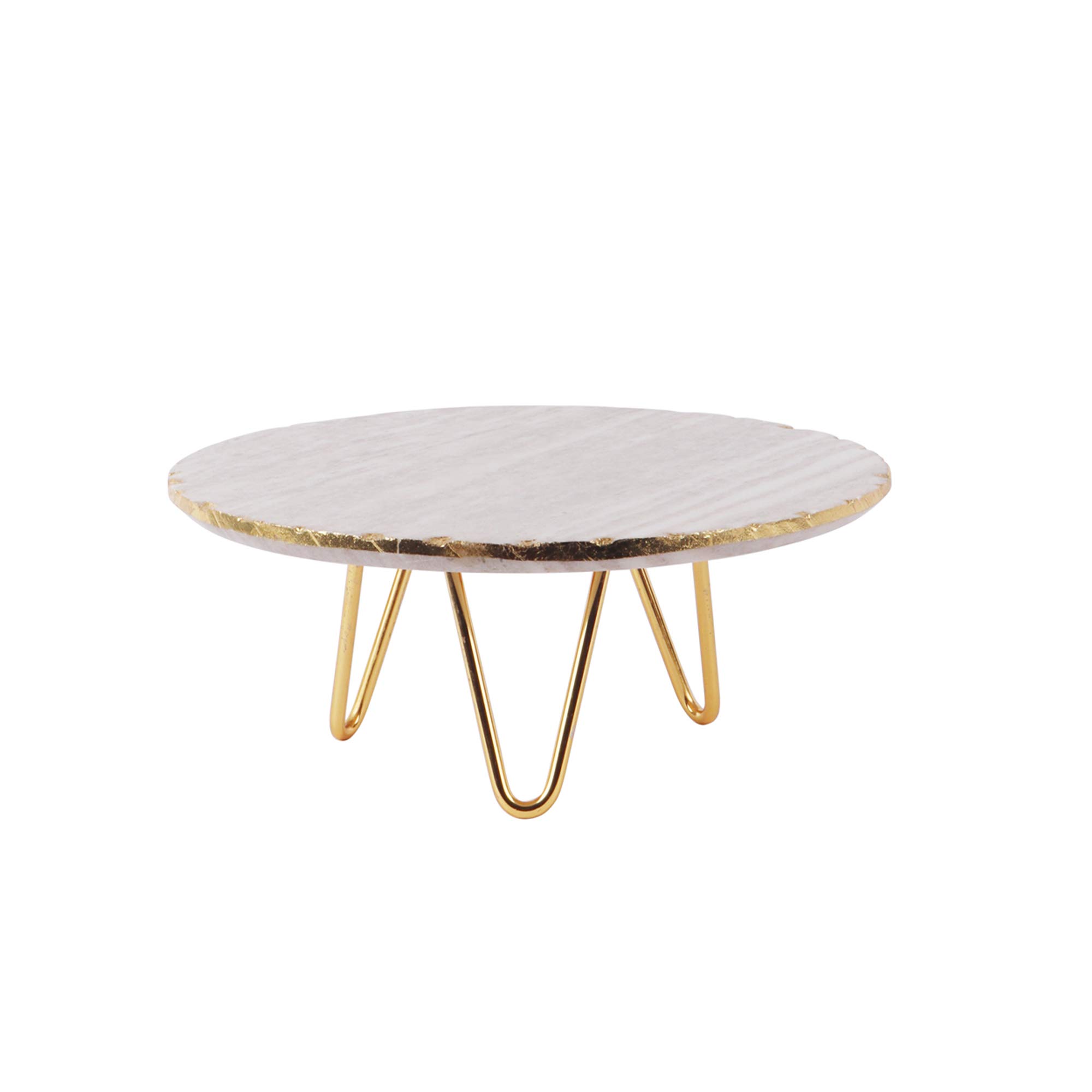 NikkisPride Cake Stand Beige Marble Plate Brass Stand Cake Server Size (10 inchx10inch x 4 inch)